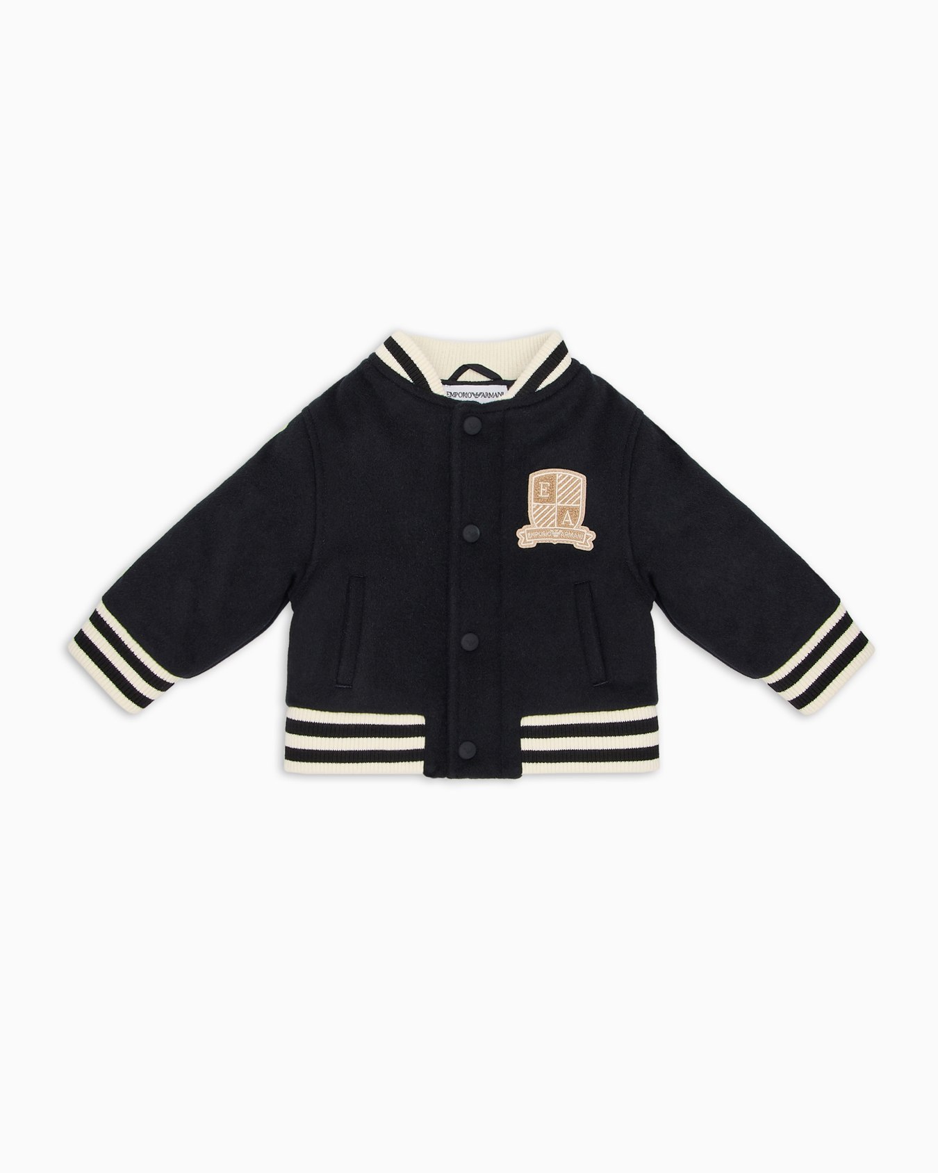Wool cloth blouson with oversized logo crest patch Slide 0