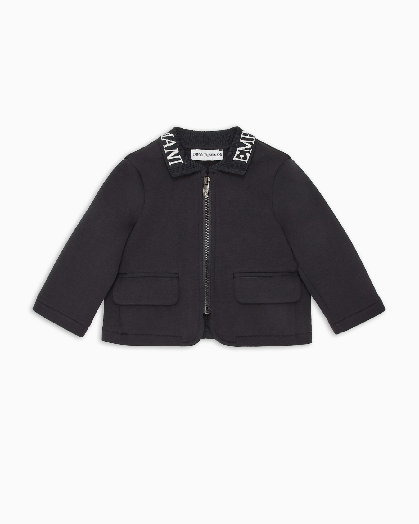 Double-jersey zip-up jacket with logo collar Slide 0