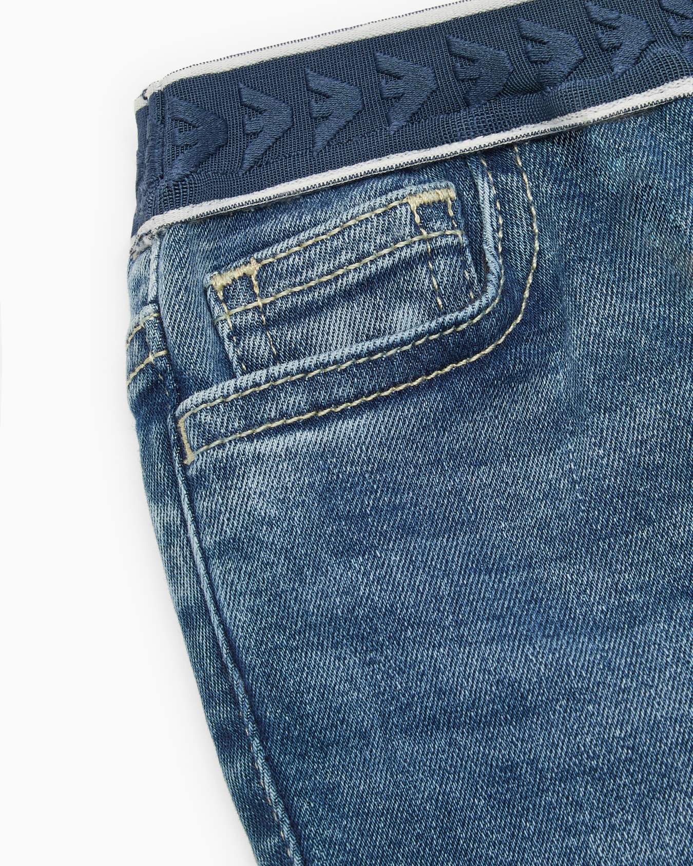 Jean en denim avec taille élastique à logo Diapositive 1