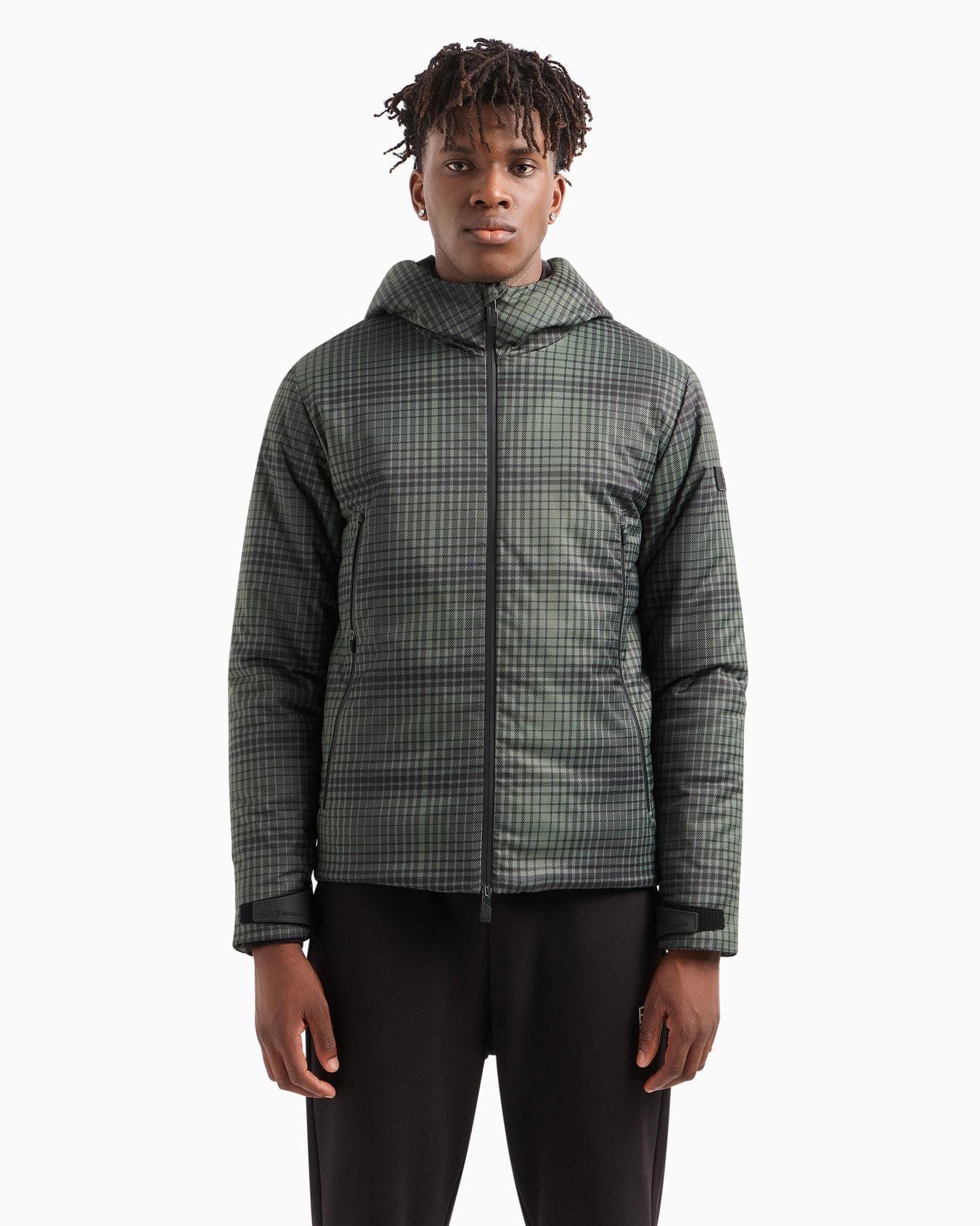 Padded jacket with hood and print Slide 1