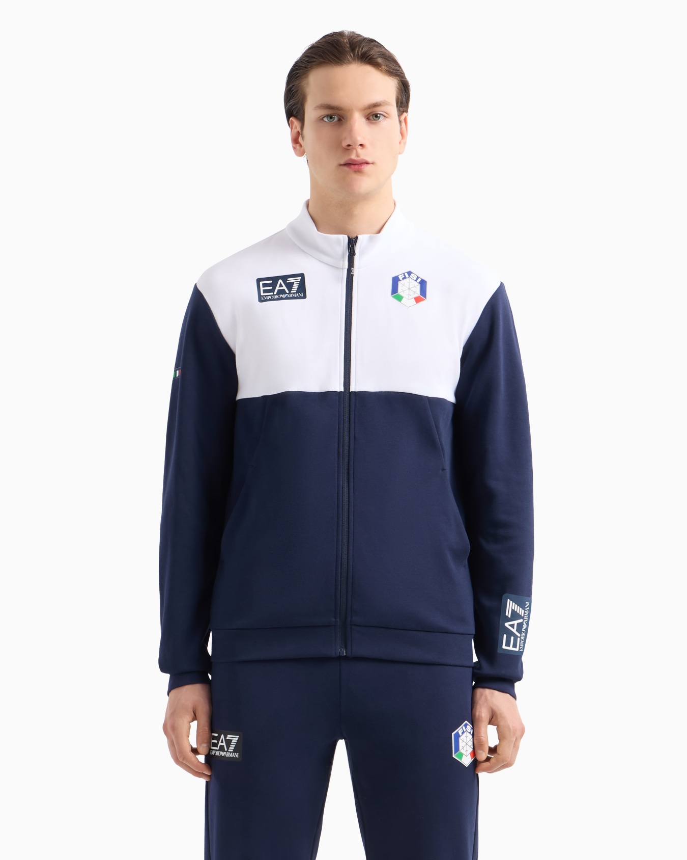 Sudadera tipo cárdigan FISI Collection en mezcla de algodón bicolor Diapositiva 1