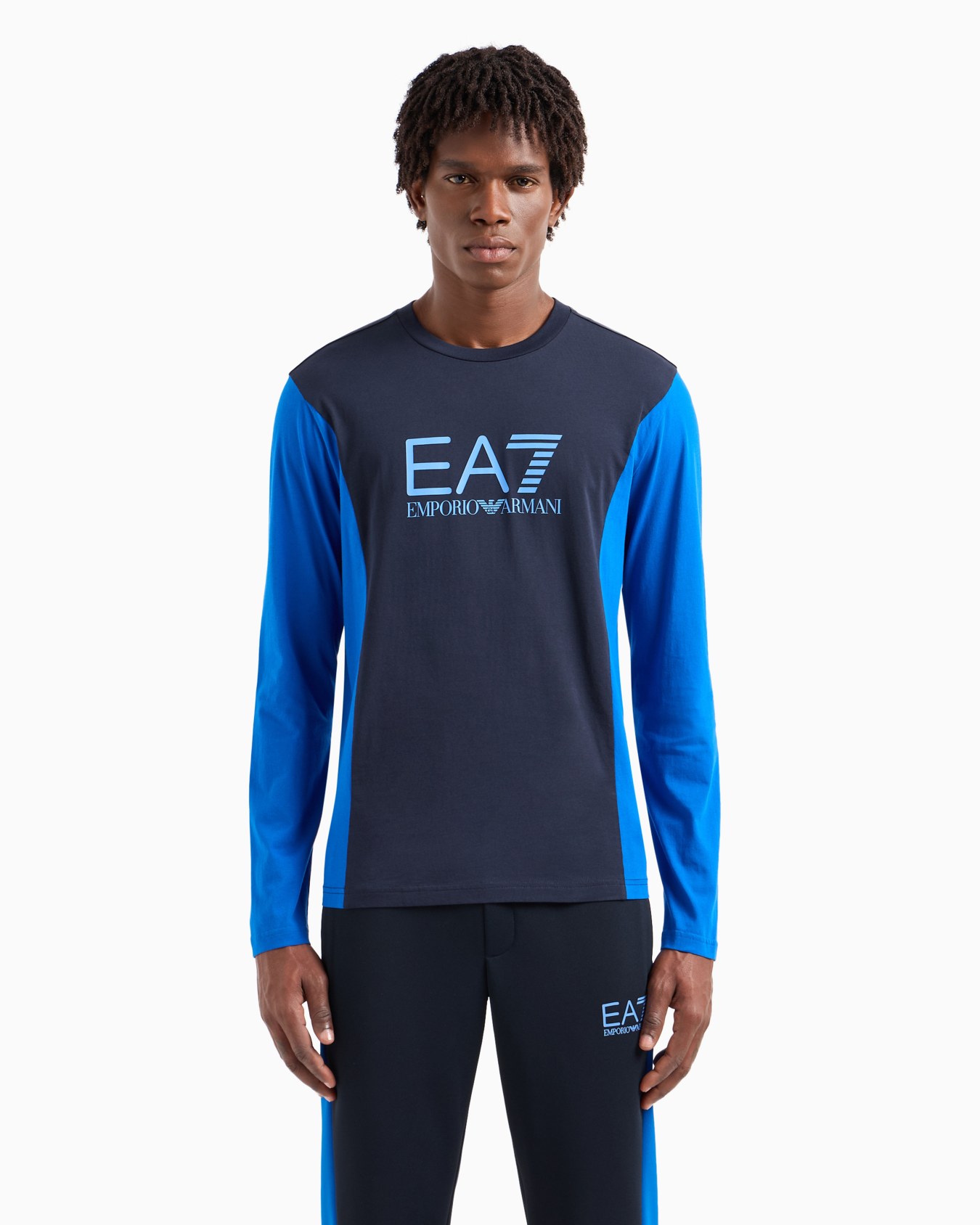 Athletic Colour Block long-sleeved crew-neck cotton T-shirt Slide 1
