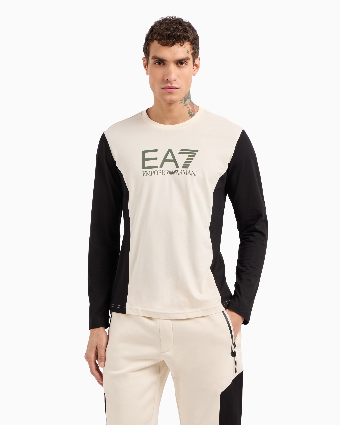 Athletic Colour Block long-sleeved crew-neck cotton T-shirt Slide 1