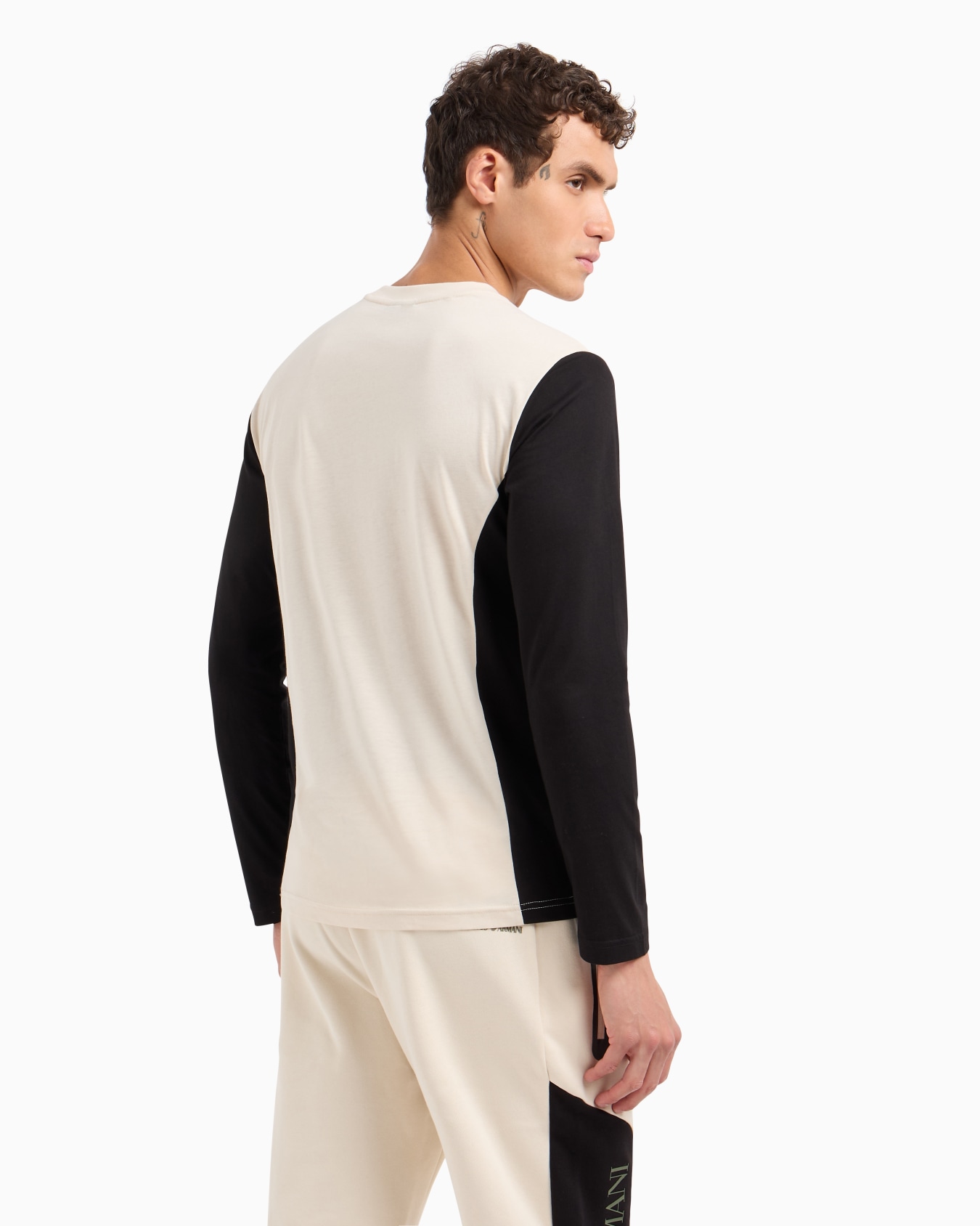 Athletic Colour Block long-sleeved crew-neck cotton T-shirt Slide 2