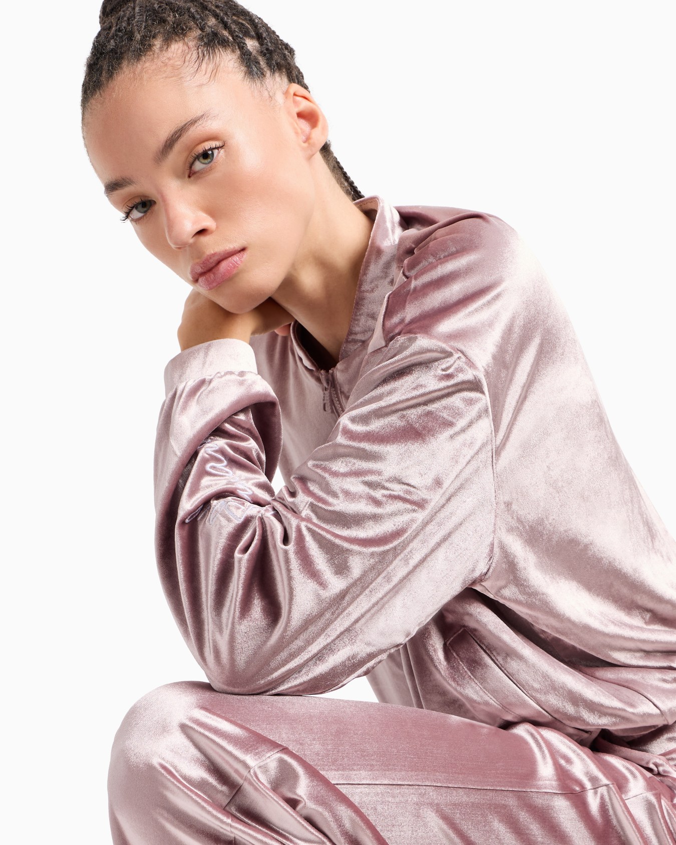 Athletic Velour hooded sweatshirt in stretch technical fabric Slide 4