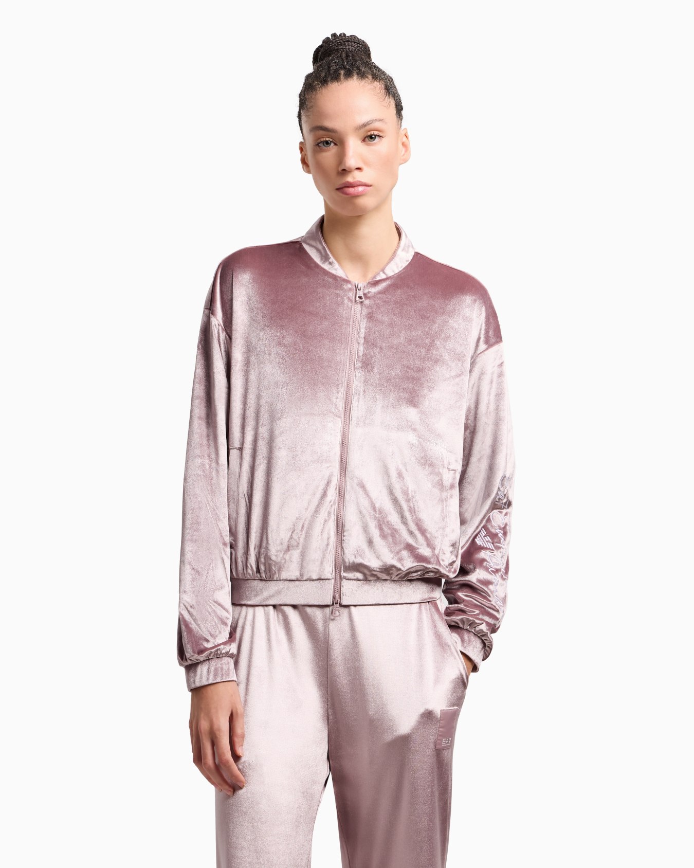 Athletic Velour hooded sweatshirt in stretch technical fabric Slide 1
