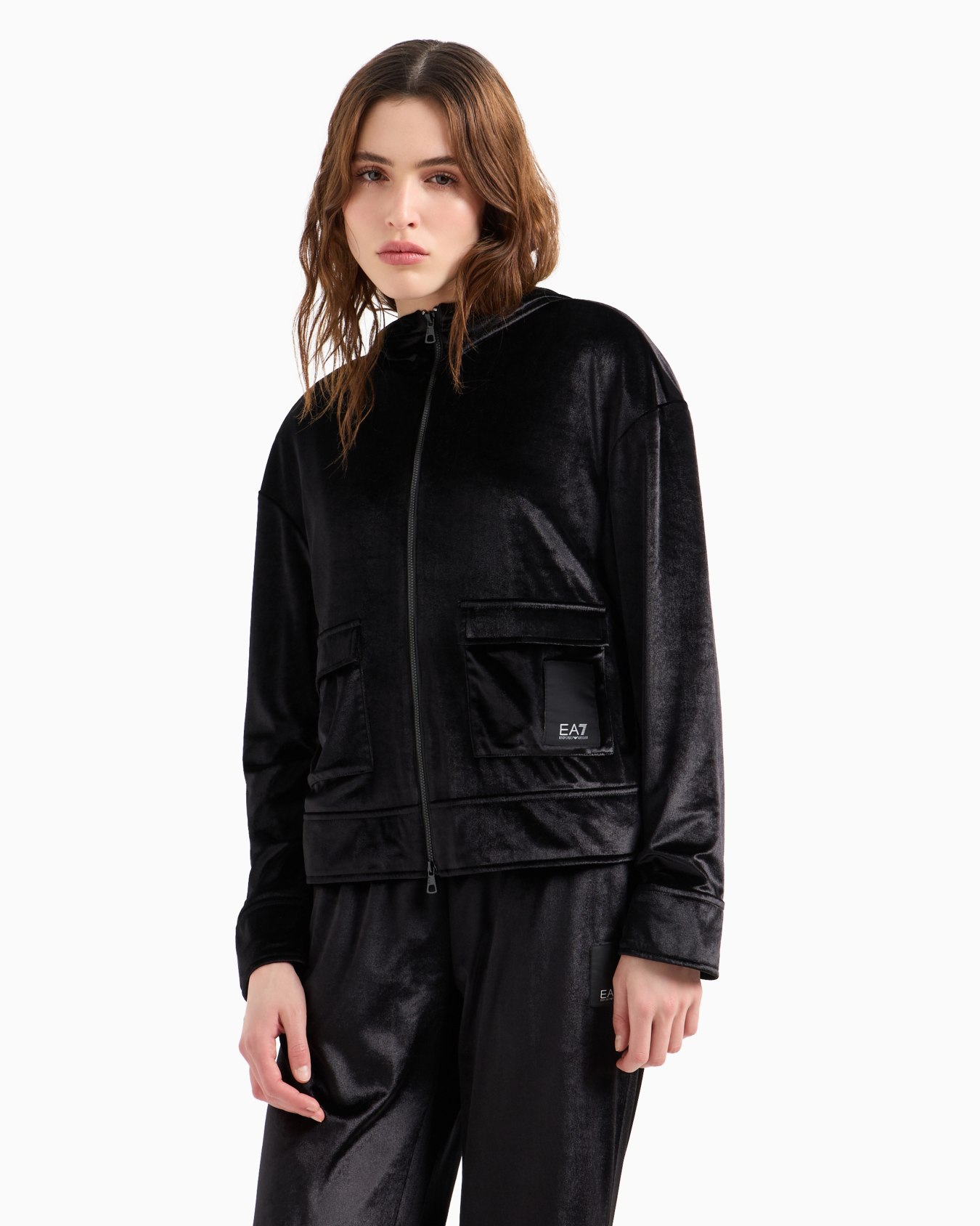 Athletic Velour zip-up sweatshirt in stretch technical fabric Slide 1