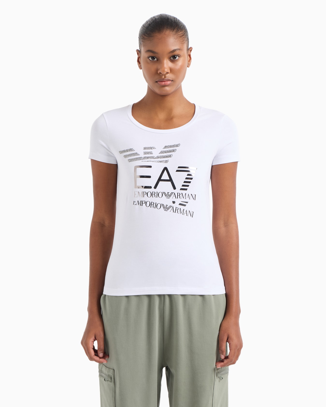 T-shirt ras-du-cou Logo Series en coton stretch Diapositive 1