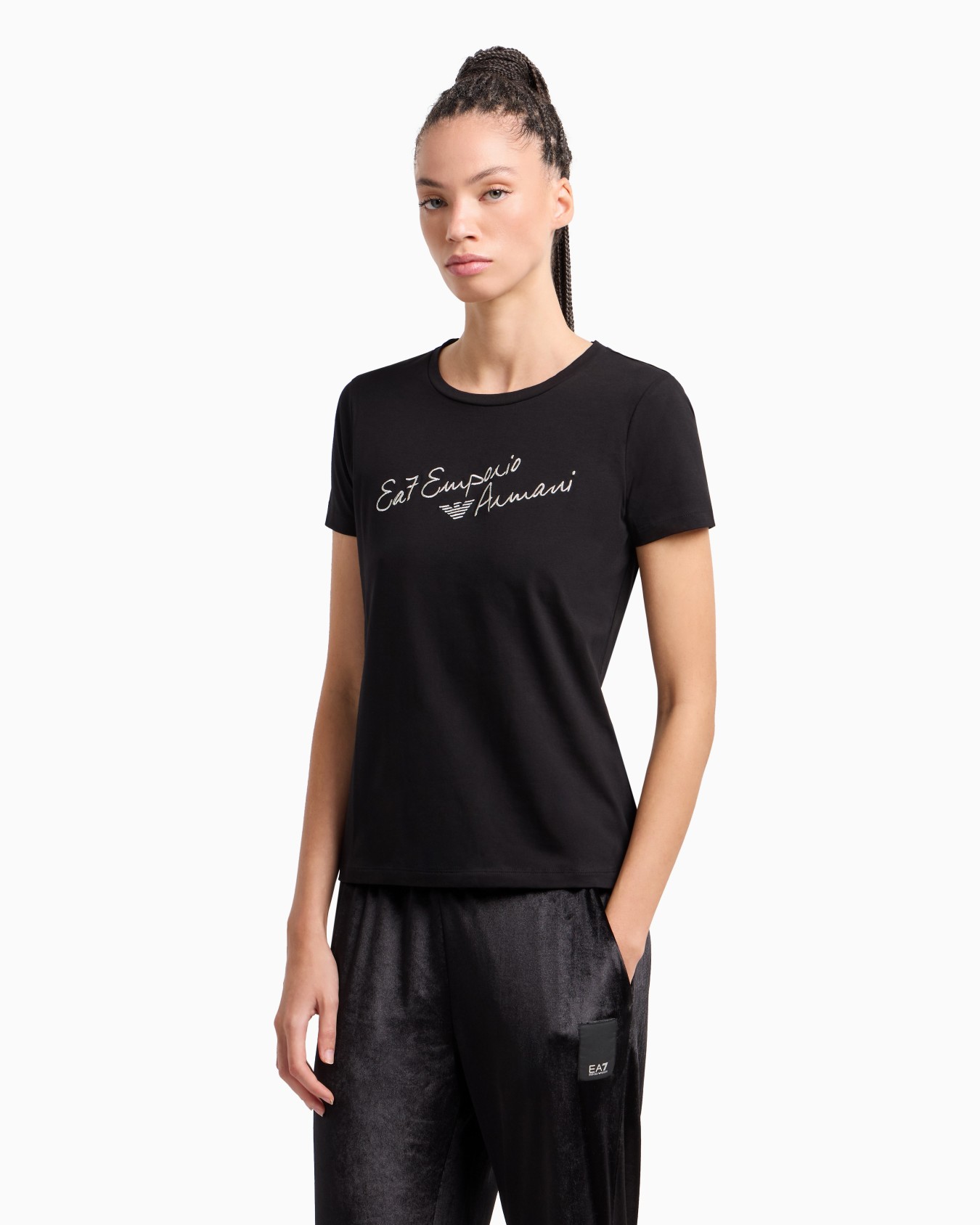 Athletic Velour stretch cotton, crew-neck T-shirt Slide 1