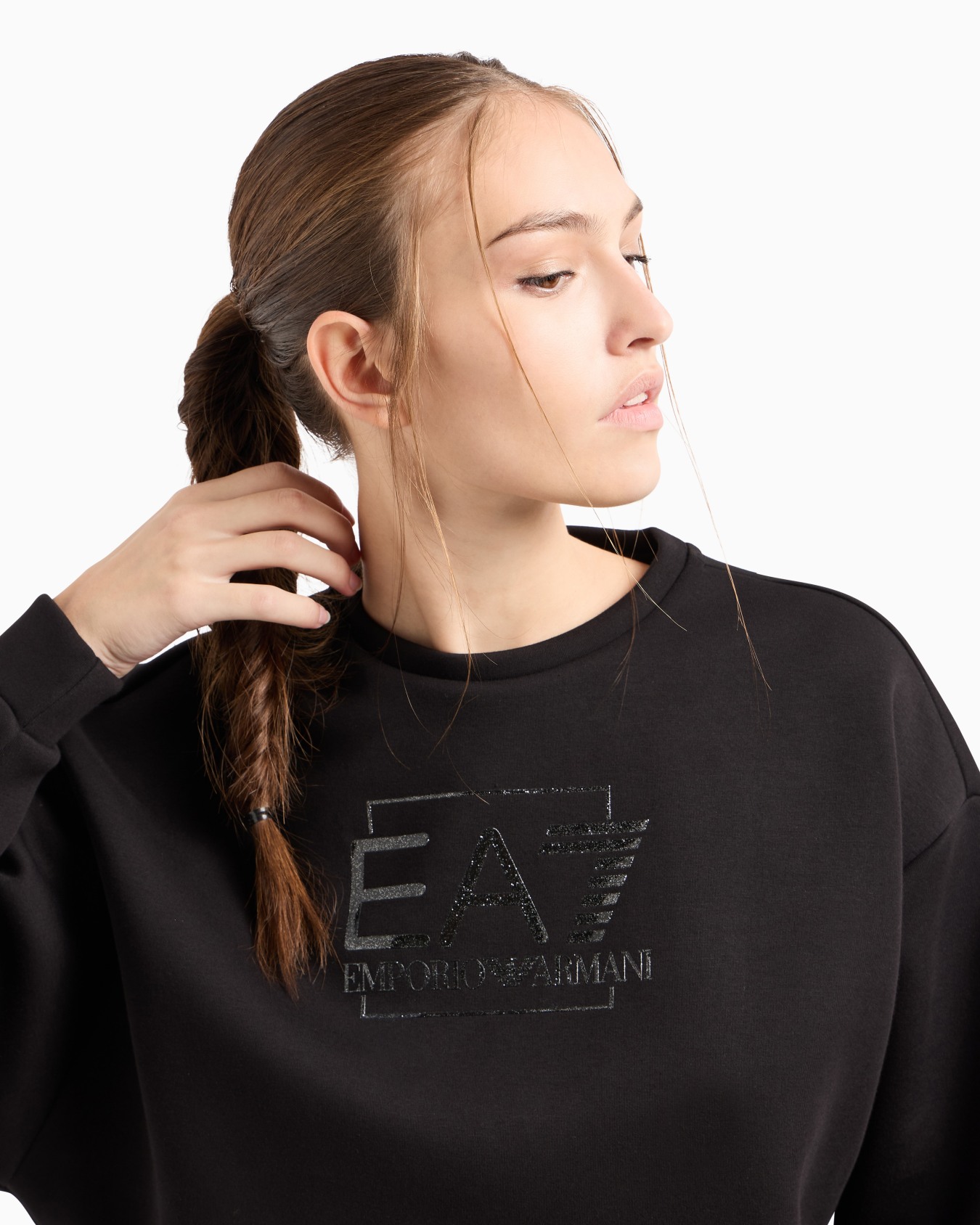 Cotton-blend tracksuit with glitter EA7 logo Slide 2