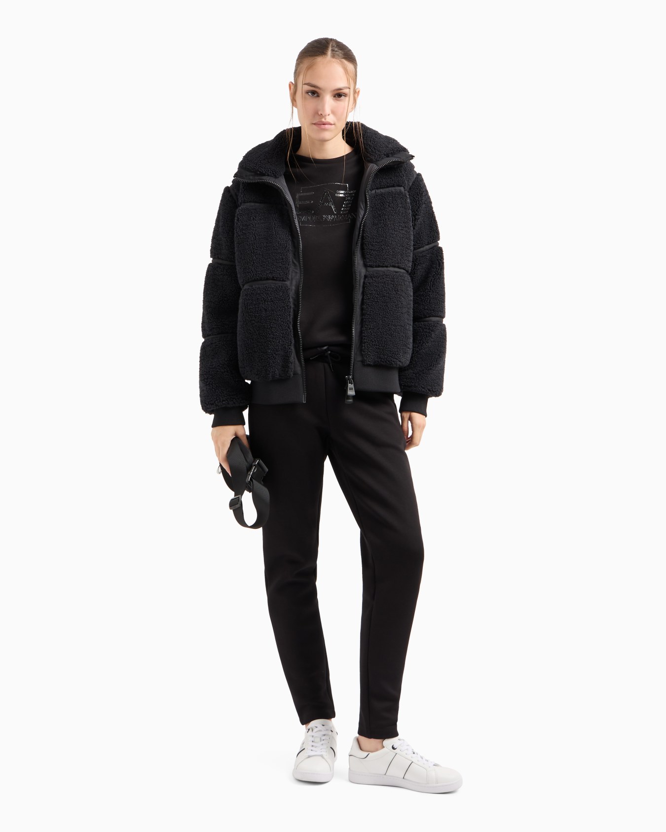 Cotton-blend tracksuit with glitter EA7 logo Slide 1
