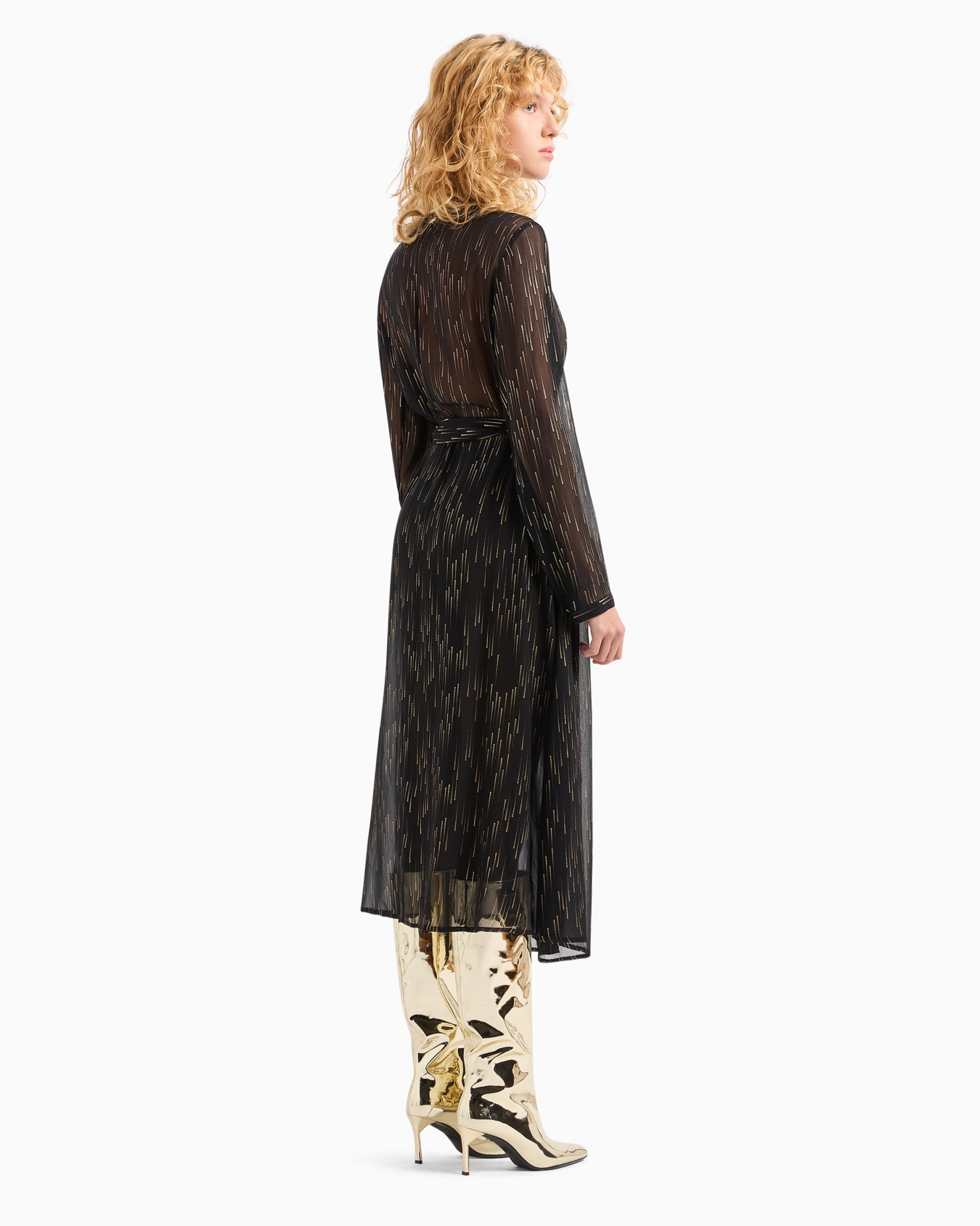 Sheer Chiffon Shirt Dress with Foil Print Slide 2