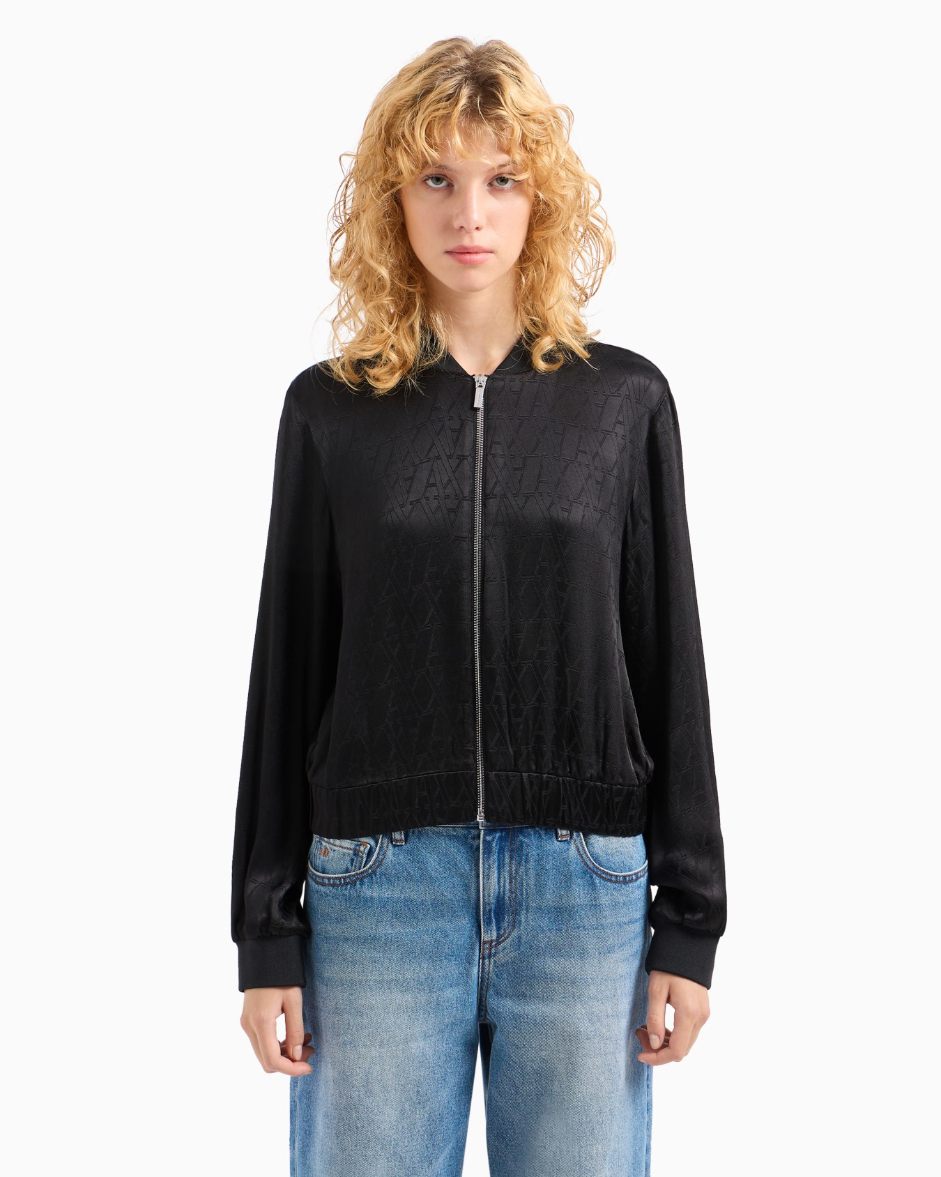 Bomber jacket in shiny fabric with allover ASV monogram Slide 3