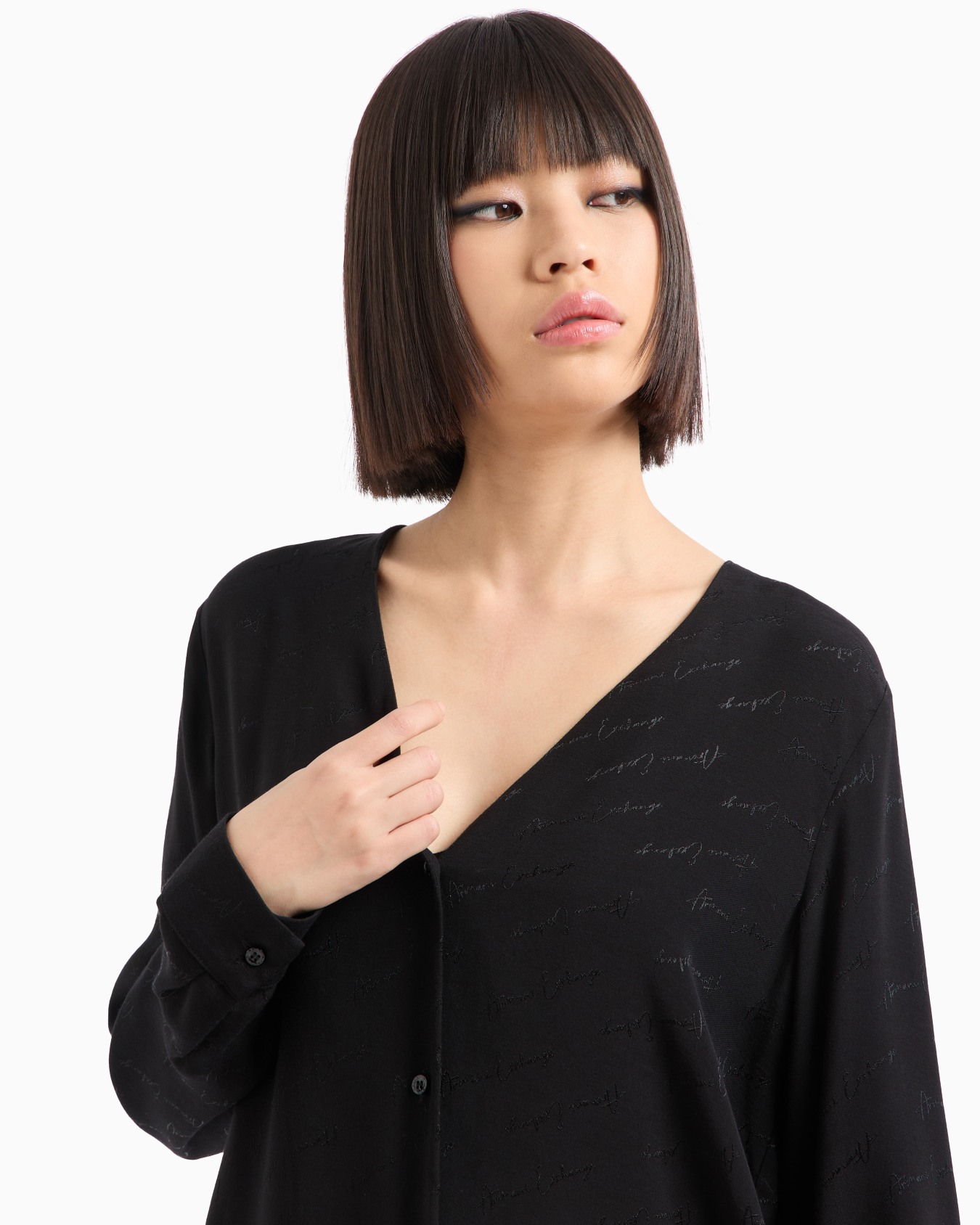 Over-fit shirt in fabric with all-over logo Slide 4