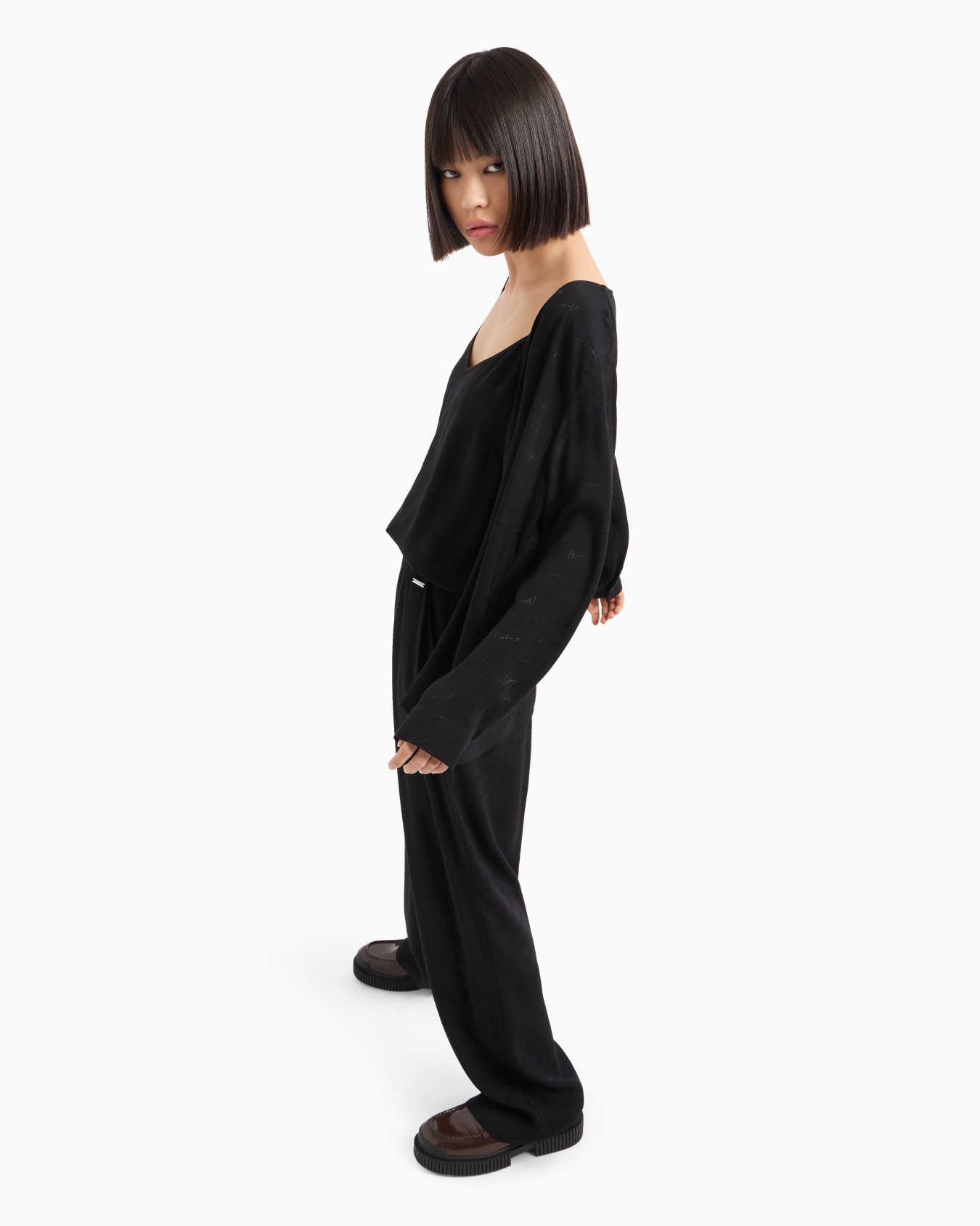 Over-fit shirt in fabric with all-over logo Slide 3