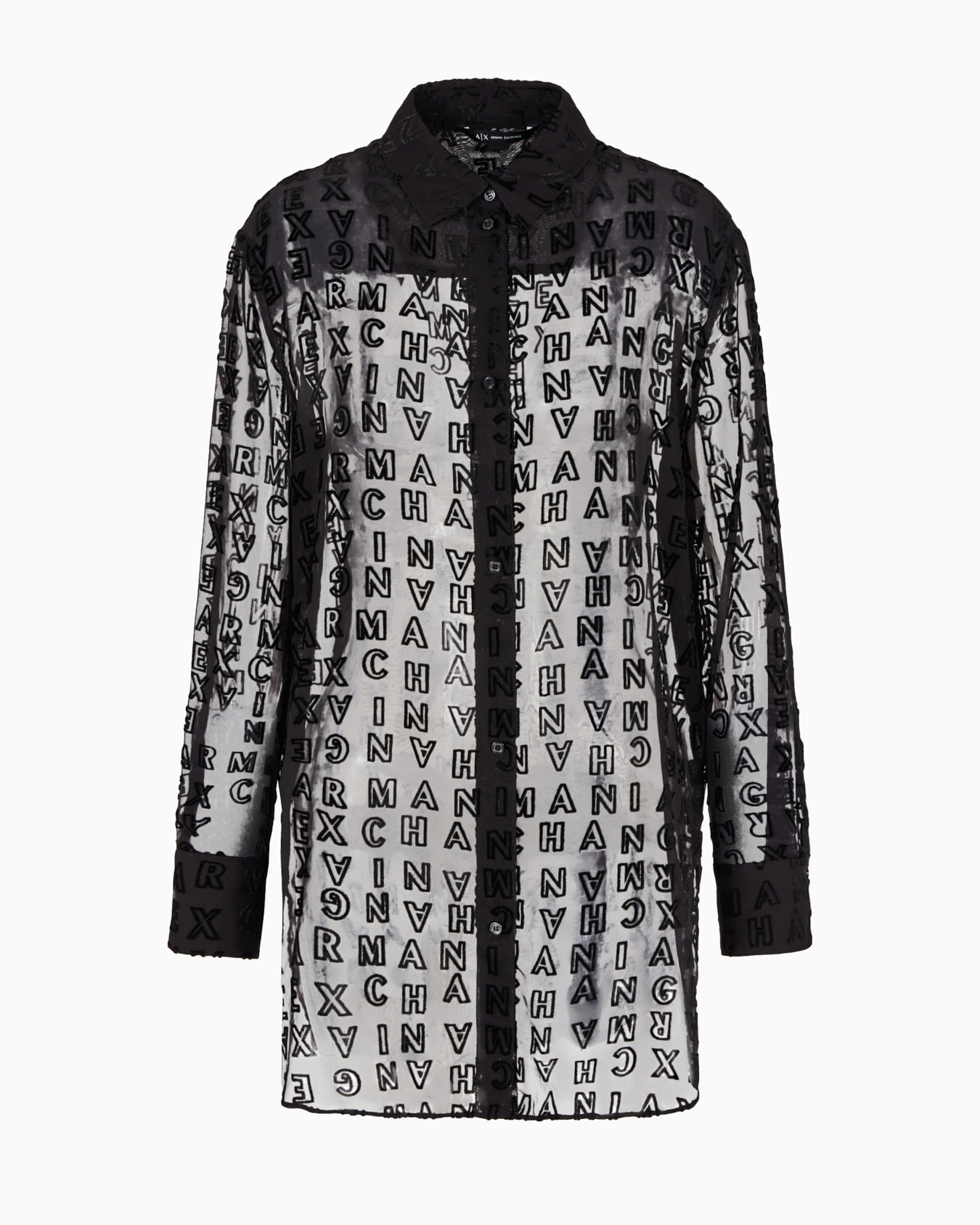 Chemise longue en tissu transparent avec logo all-over Diapositive 0