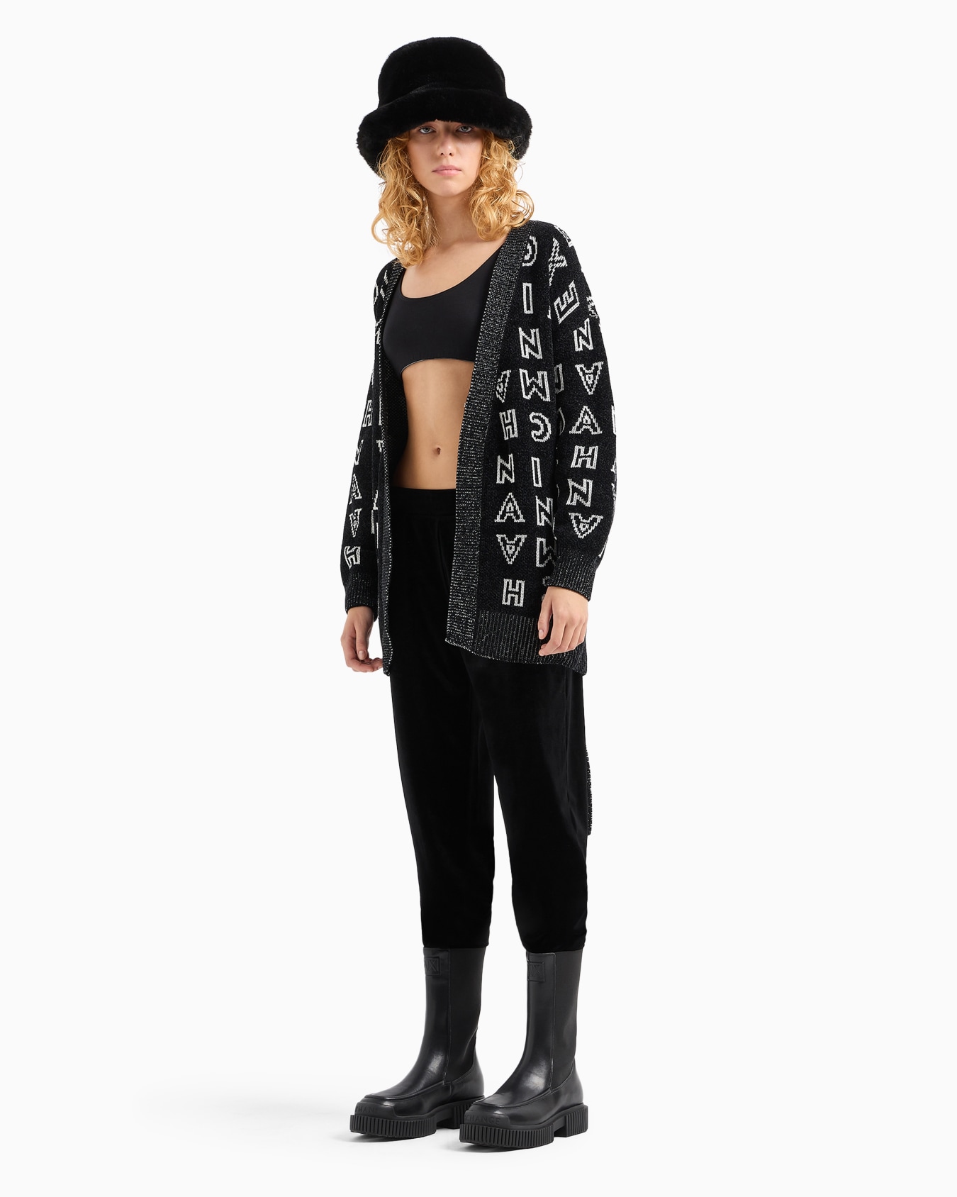 Maxi-cardigan with jacquard knit belt with ASV logo Slide 3