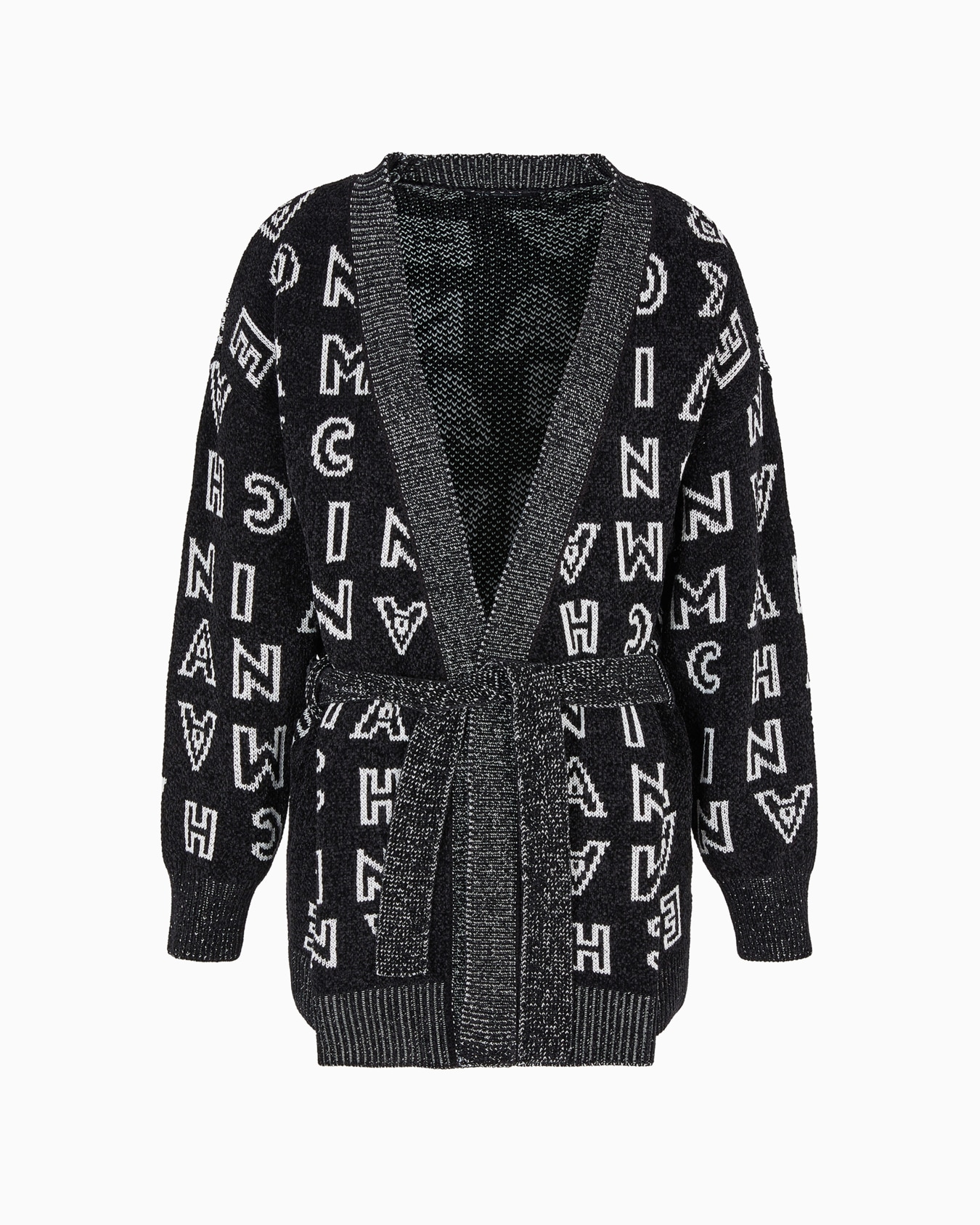 Maxi-cardigan with jacquard knit belt with ASV logo Slide 0