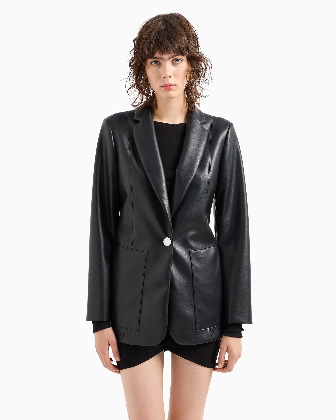 Single-breasted faux leather jacket Slide 1