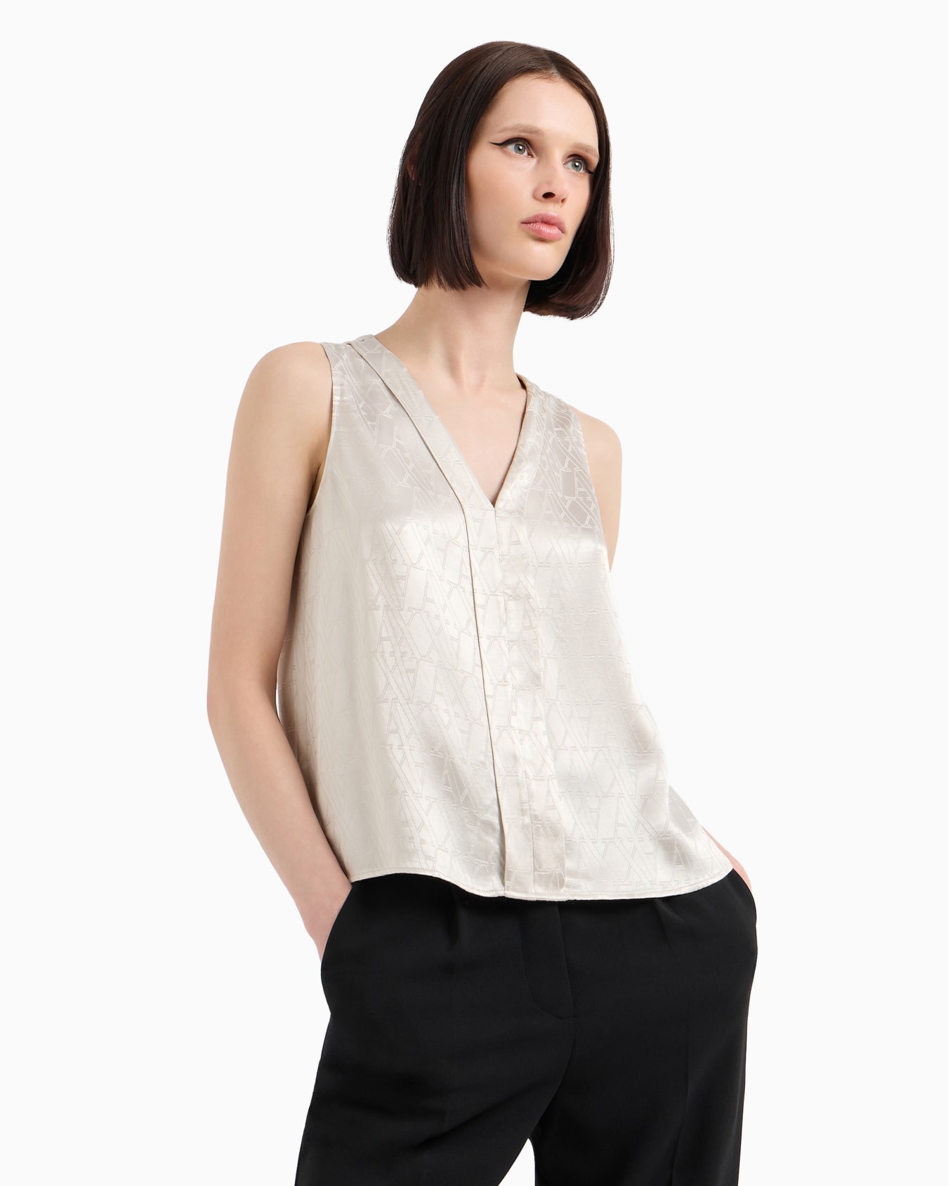 Top in shiny fabric with allover ASV monogram Slide 1