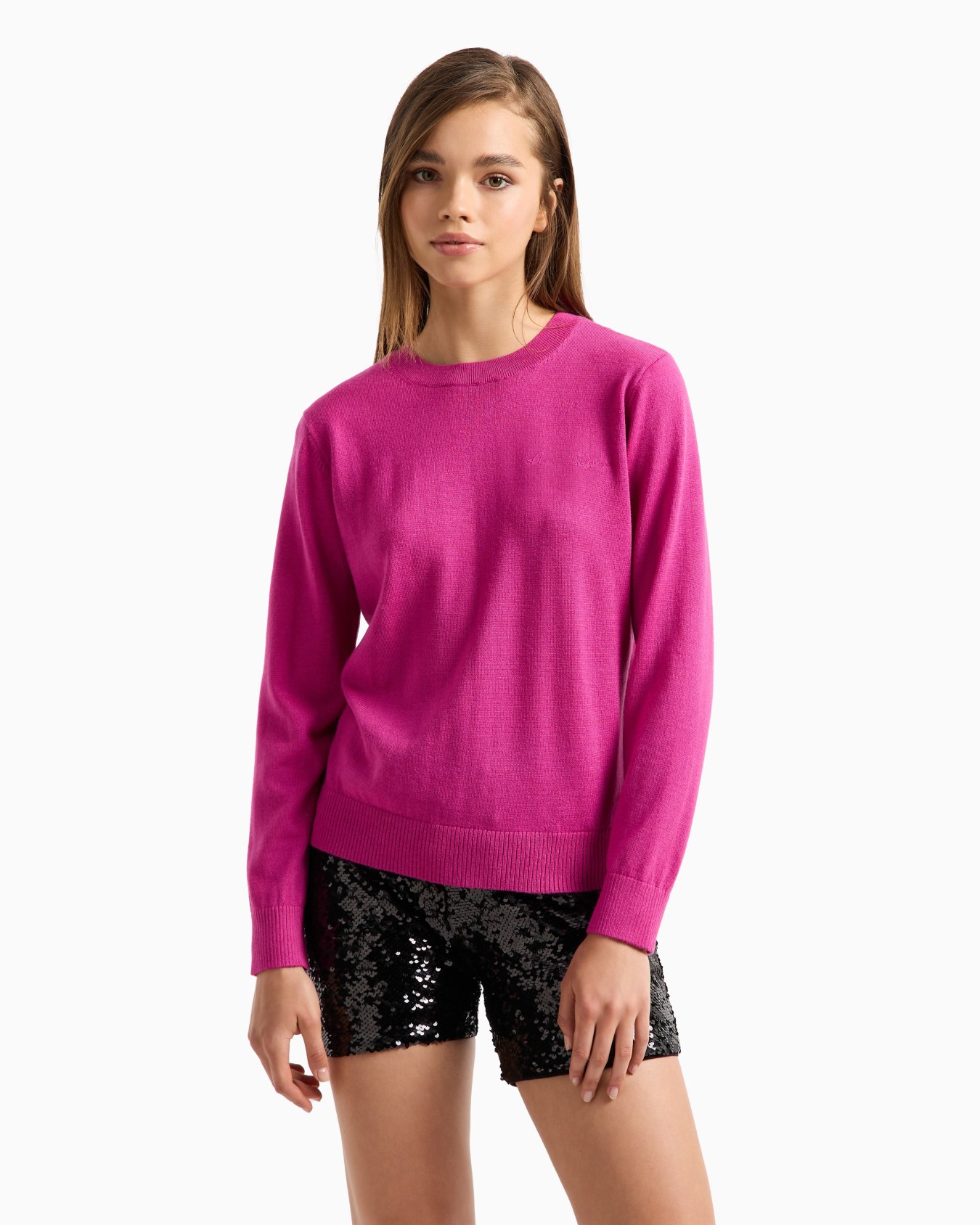 Round neck sweater with embroidered logo Slide 1