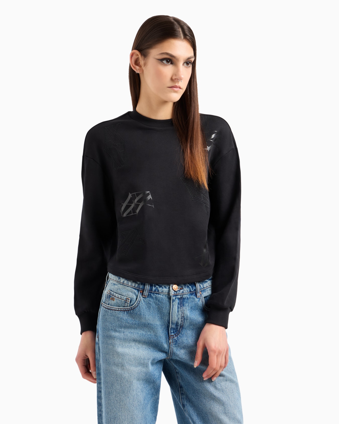 Sudadera de cuello redondo con logo monograma de algodón orgánico ASV Diapositiva 1