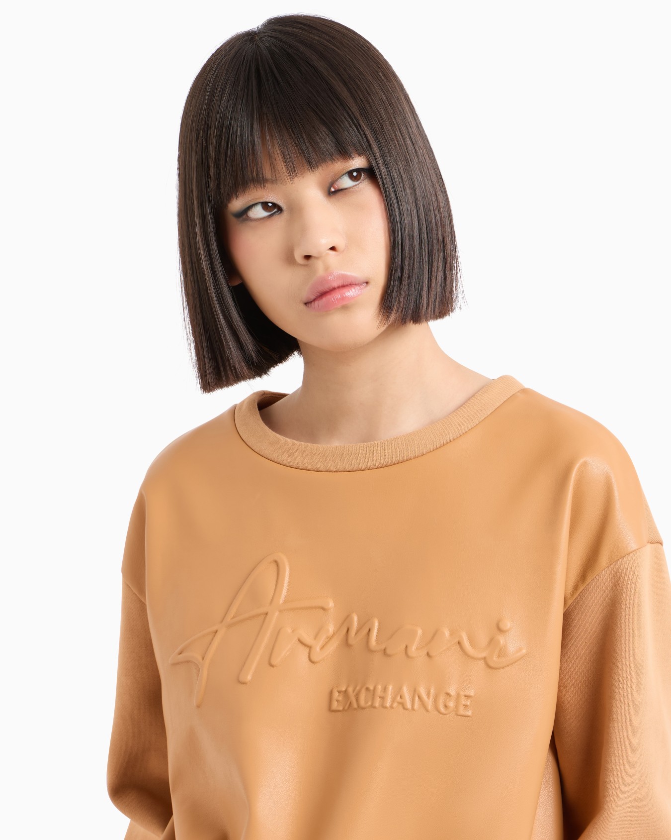 Crewneck sweatshirt in eco leather and fleece Slide 4