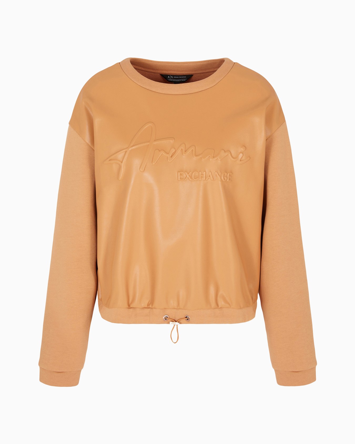 Crewneck sweatshirt in eco leather and fleece Slide 0