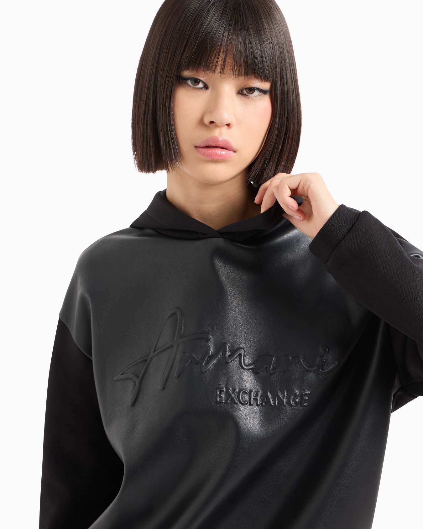Sudadera de piel sintética y felpa francesa con logo grabado Diapositiva 4