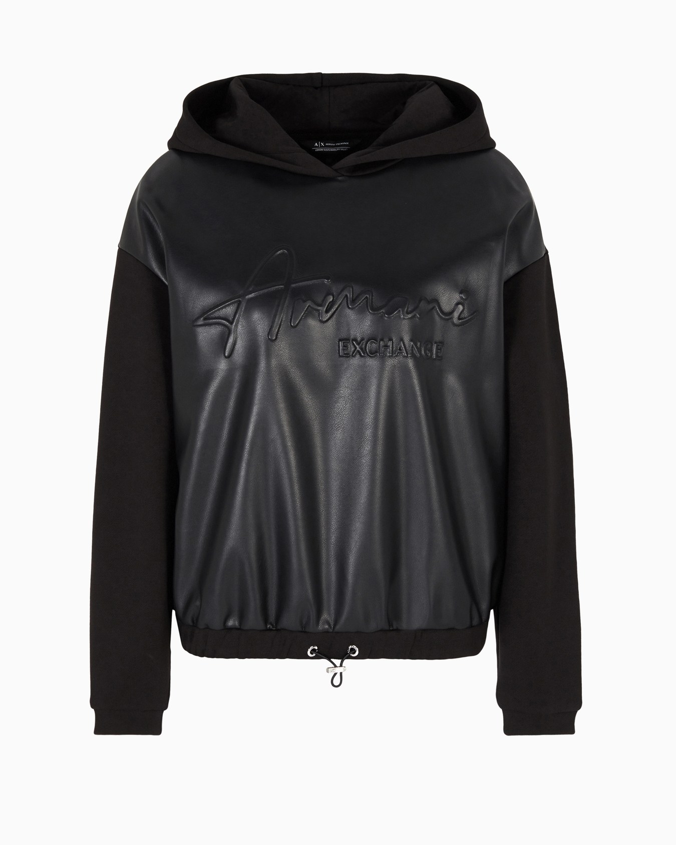 Sudadera de piel sintética y felpa francesa con logo grabado Diapositiva 0