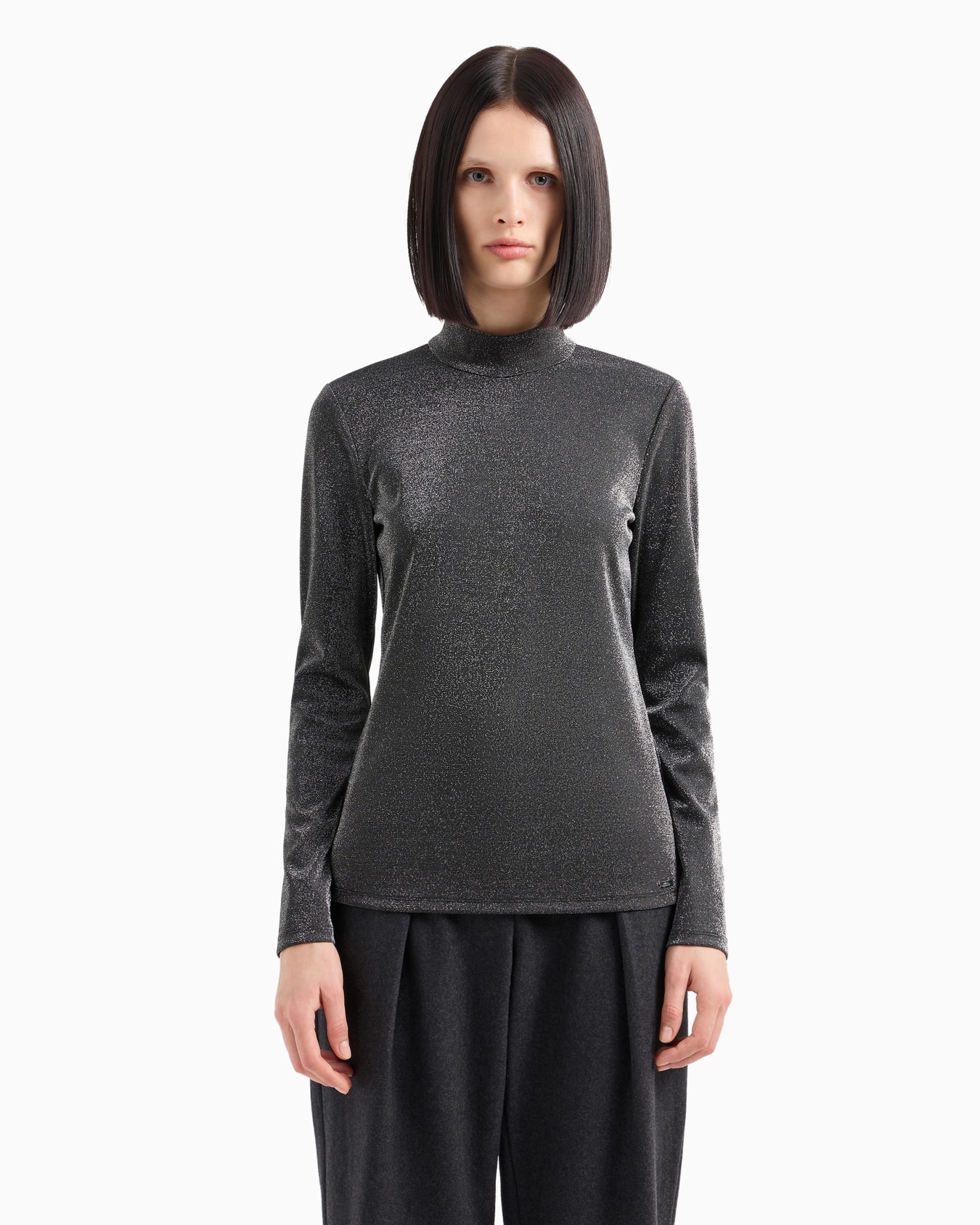 Jersey de cuello alto en punto doble brillante Diapositiva 1