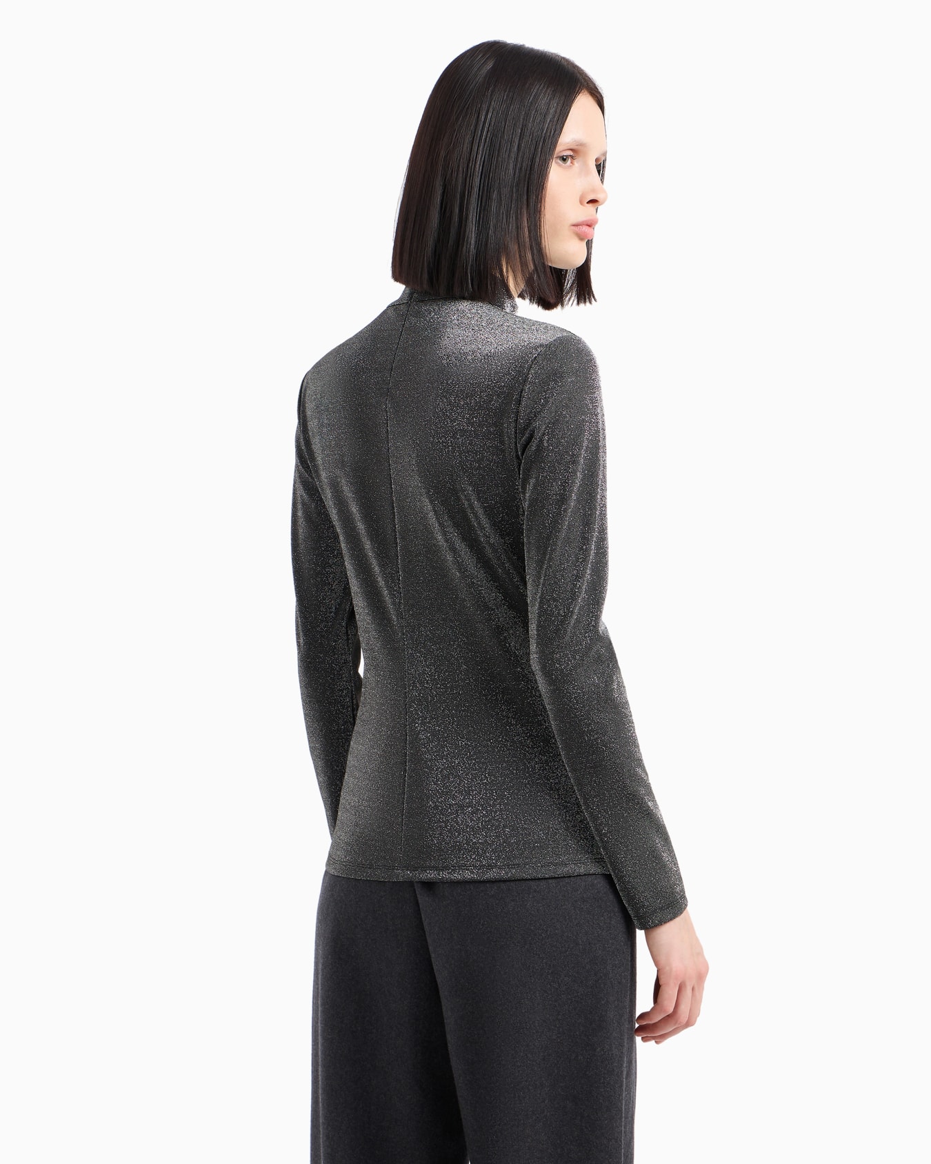 Jersey de cuello alto en punto doble brillante Diapositiva 2