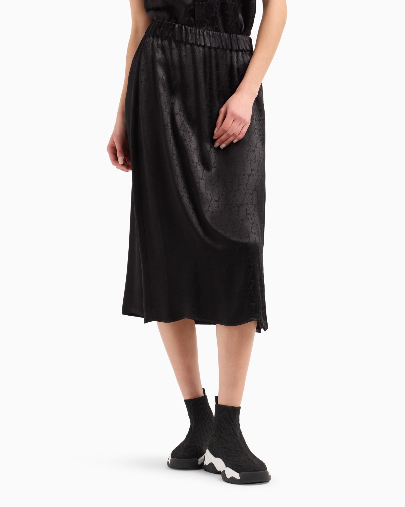 Jupe midi en satin à monogramme ASV Diapositive 1