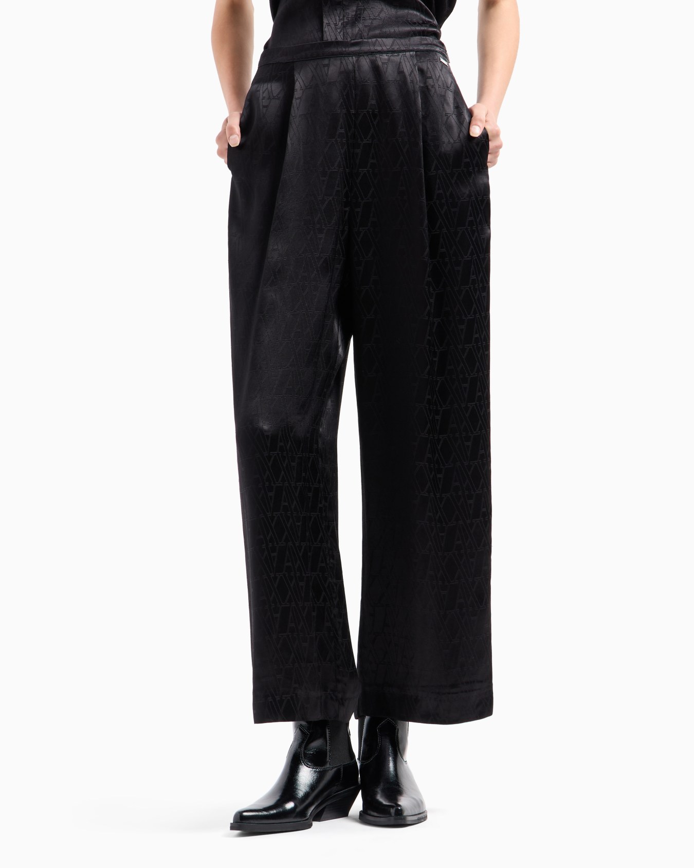 Pantalones con pliegues en satén monograma integral de ASV Diapositiva 1