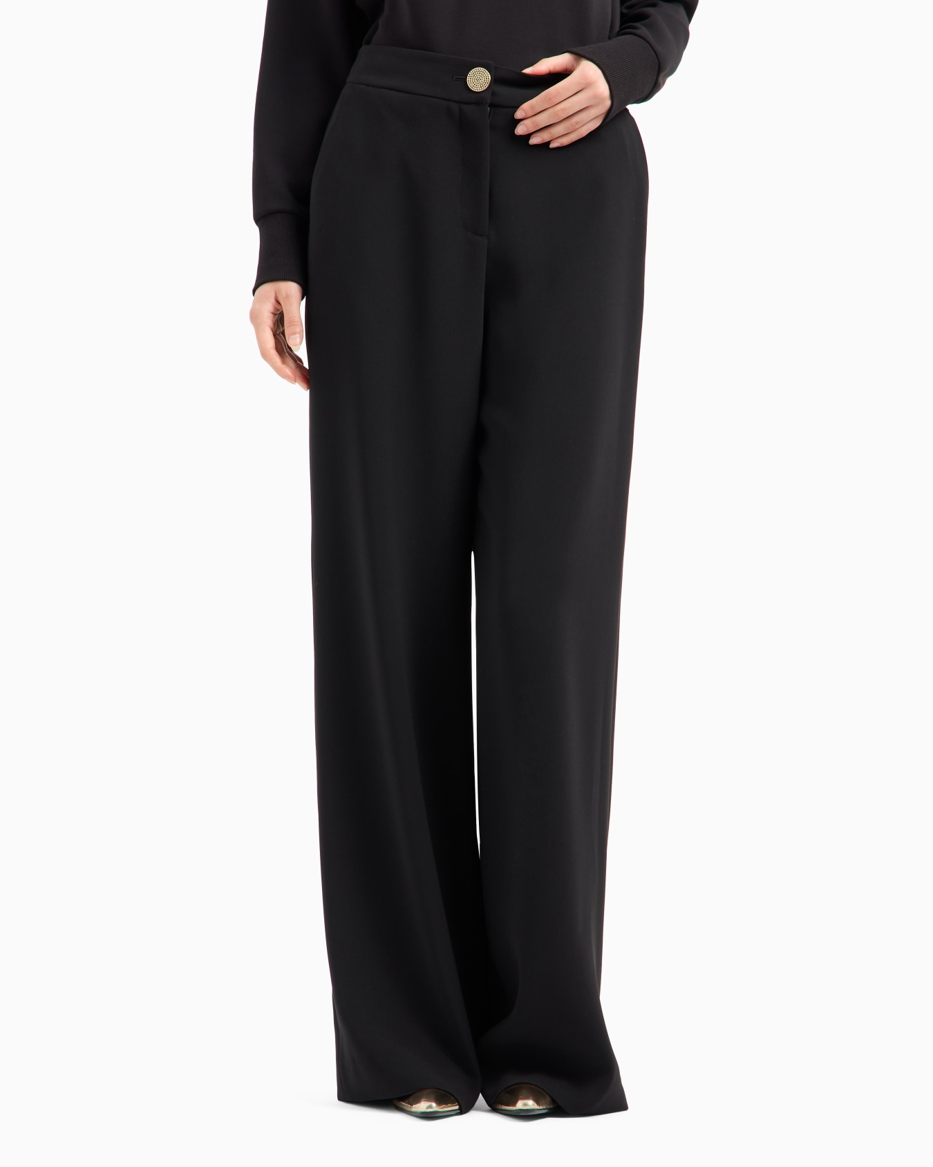 Palazzo pants with jewel button Slide 1