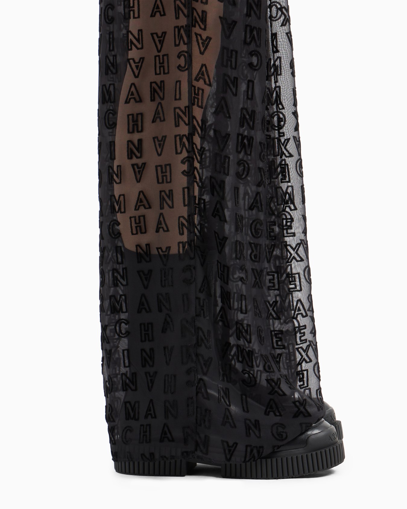 Sheer wide leg trousers with allover logo Slide 4