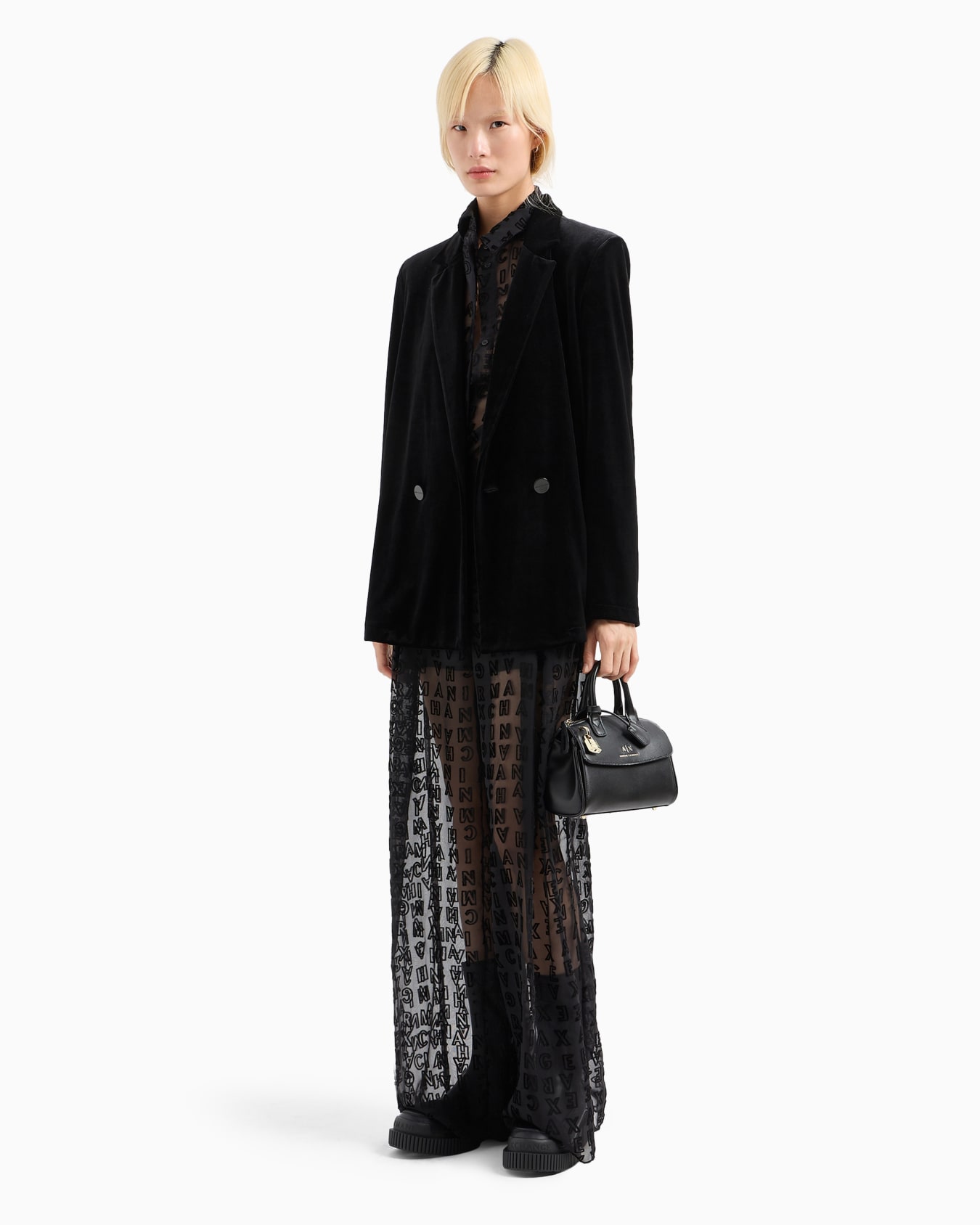 Sheer wide leg trousers with allover logo Slide 3