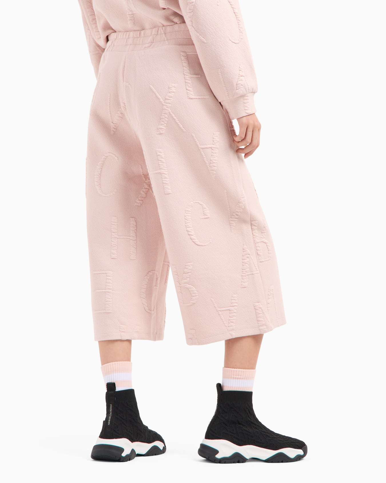 3/4 length wide leg trousers in French terry with embossed logo Slide 2
