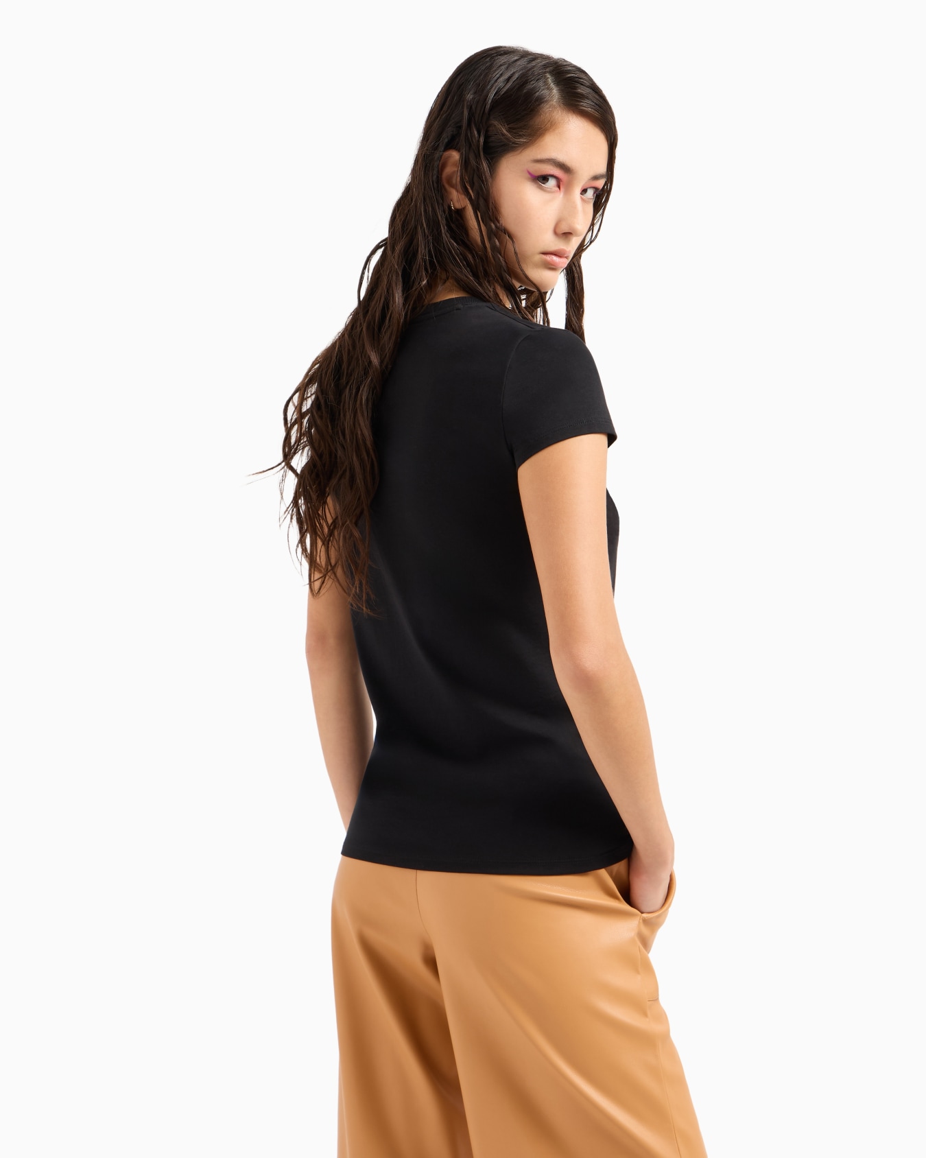 Slim fit pima cotton t-shirt with vinyl effect logo Slide 2