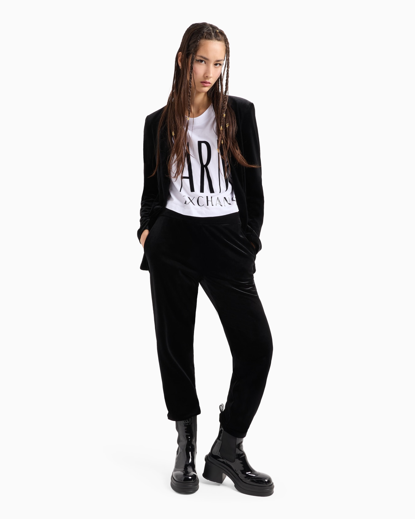 Cropped T-shirt with flocked and shiny print Slide 3