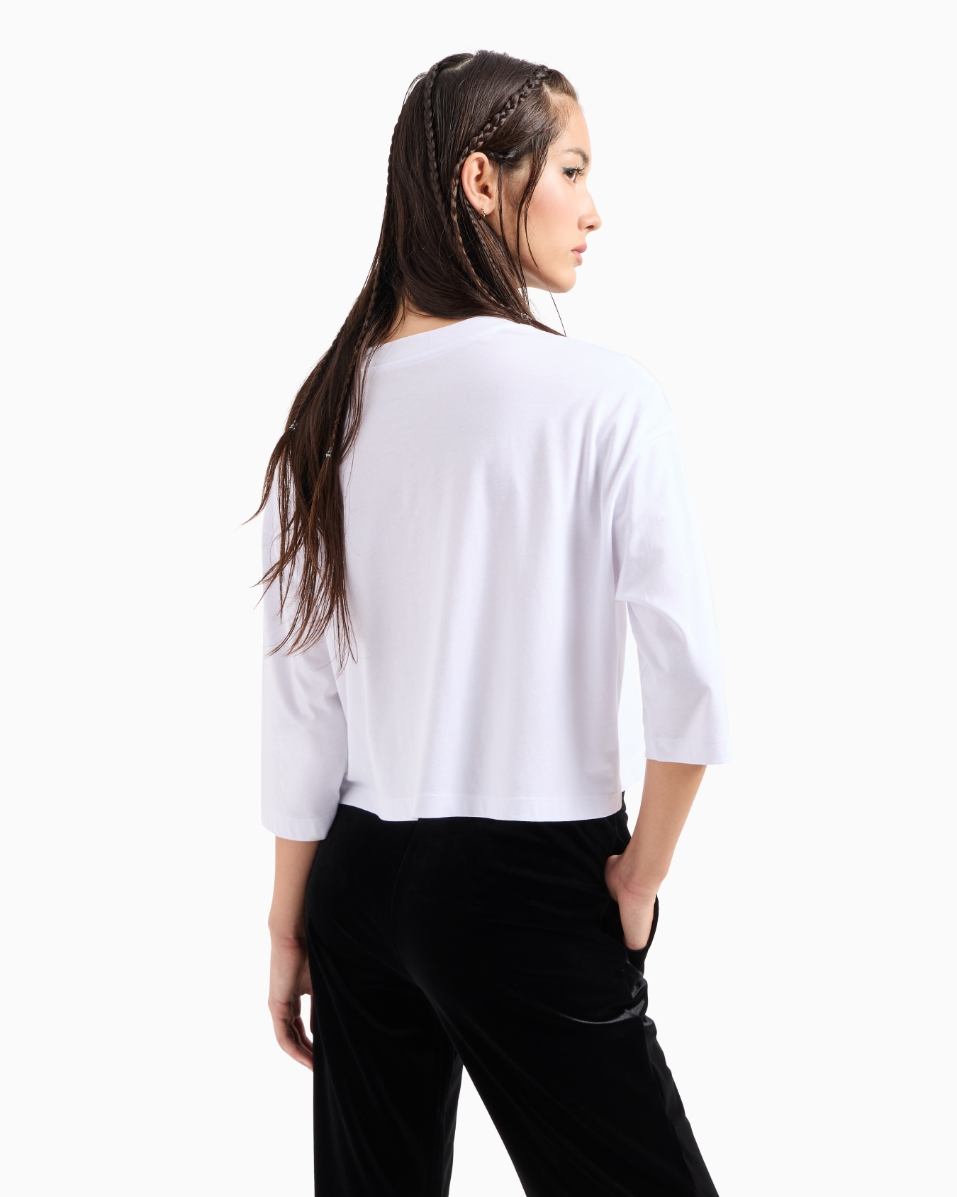 Cropped T-shirt with flocked and shiny print Slide 2