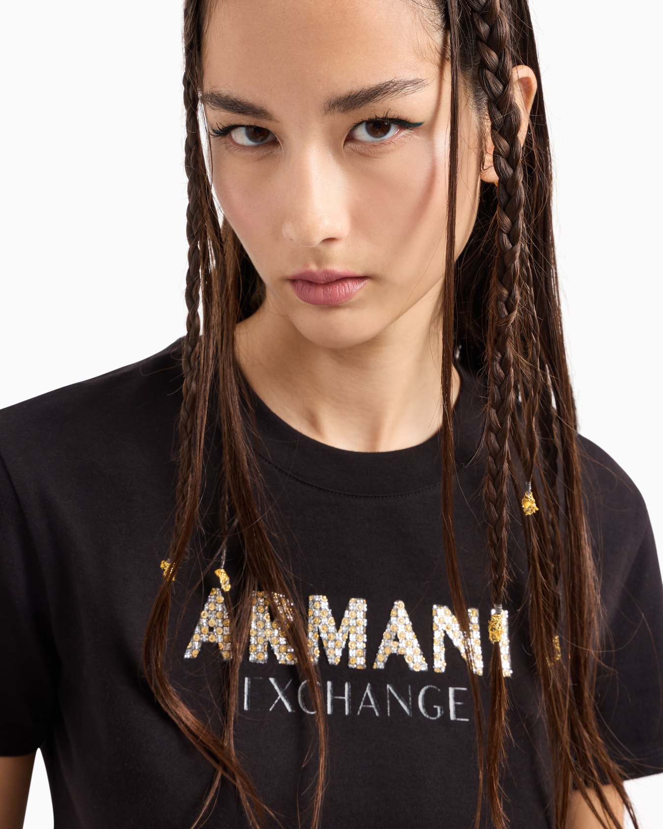 Regular fit T-shirt with rhinestone logo Slide 4