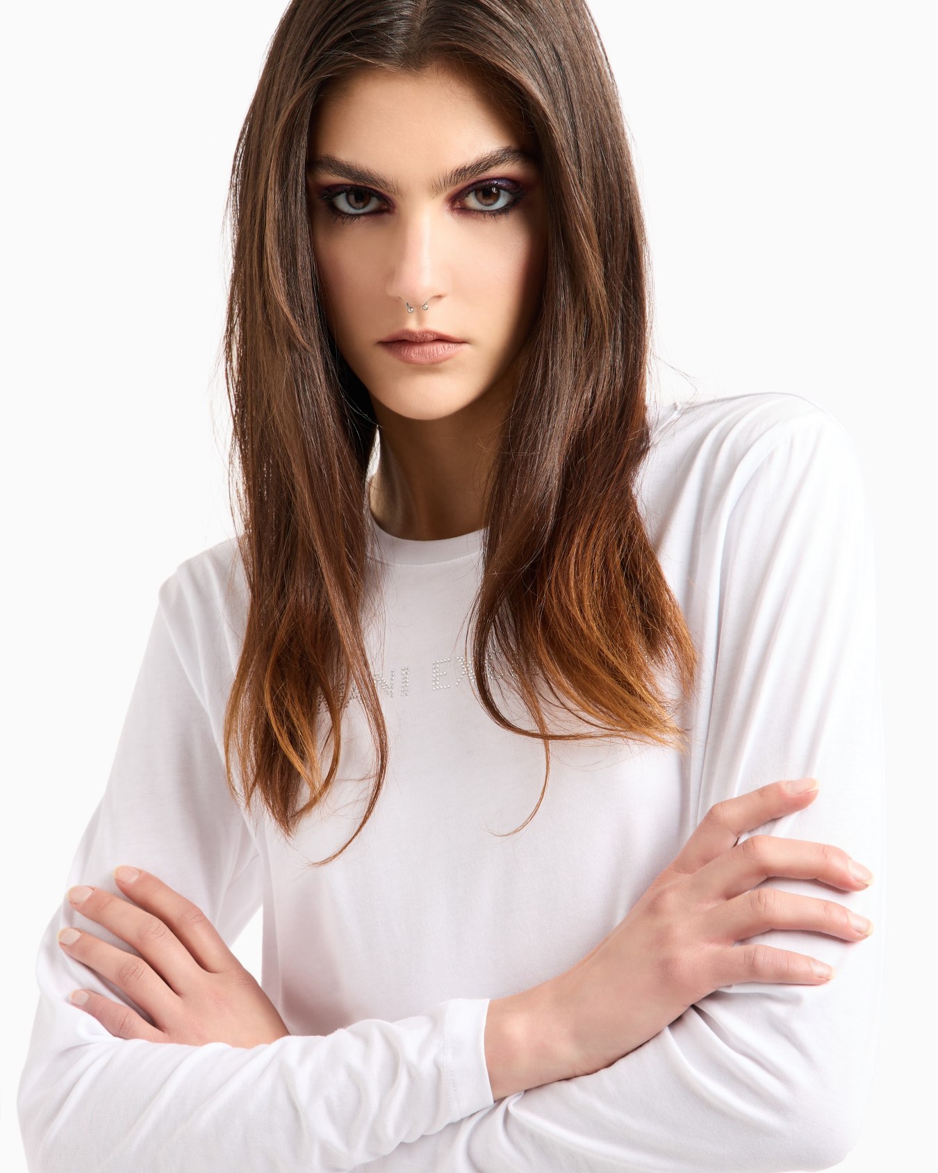 Regular fit long sleeve t-shirt with studded logo Slide 4