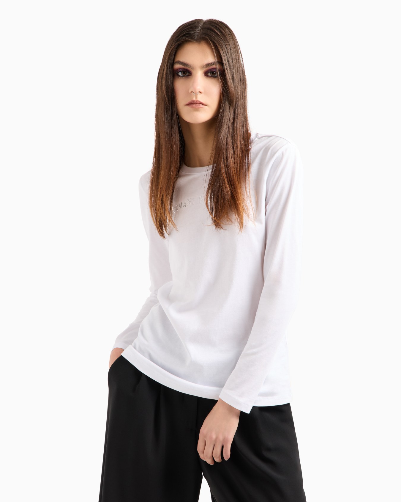 Regular fit long sleeve t-shirt with studded logo Slide 1