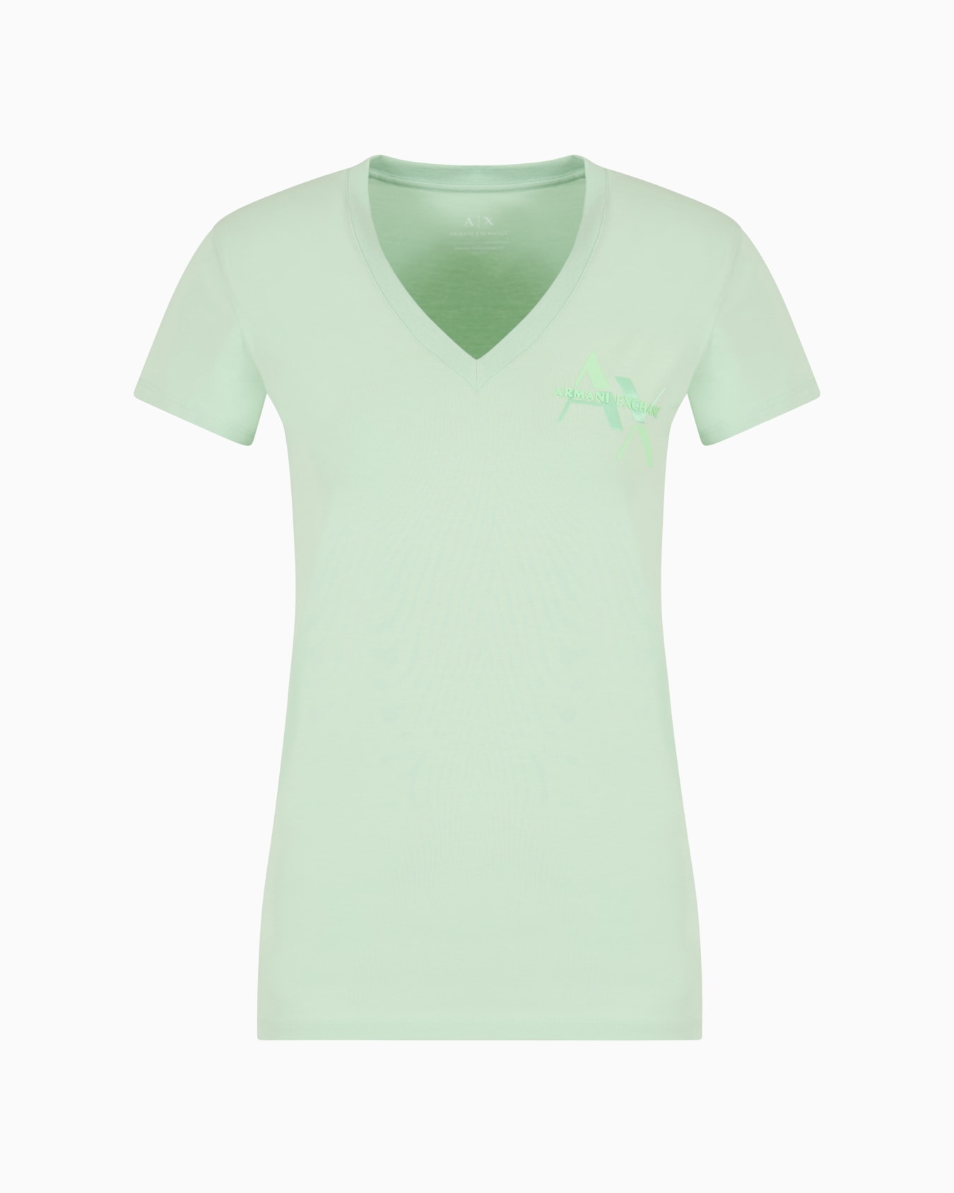 Camiseta slim fit con cuello de pico y logo metálico en tejido ASV Diapositiva 0