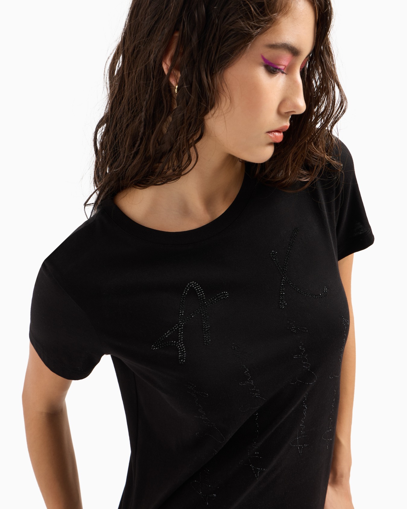 Regular fit T-shirt with rhinestone logo Slide 4