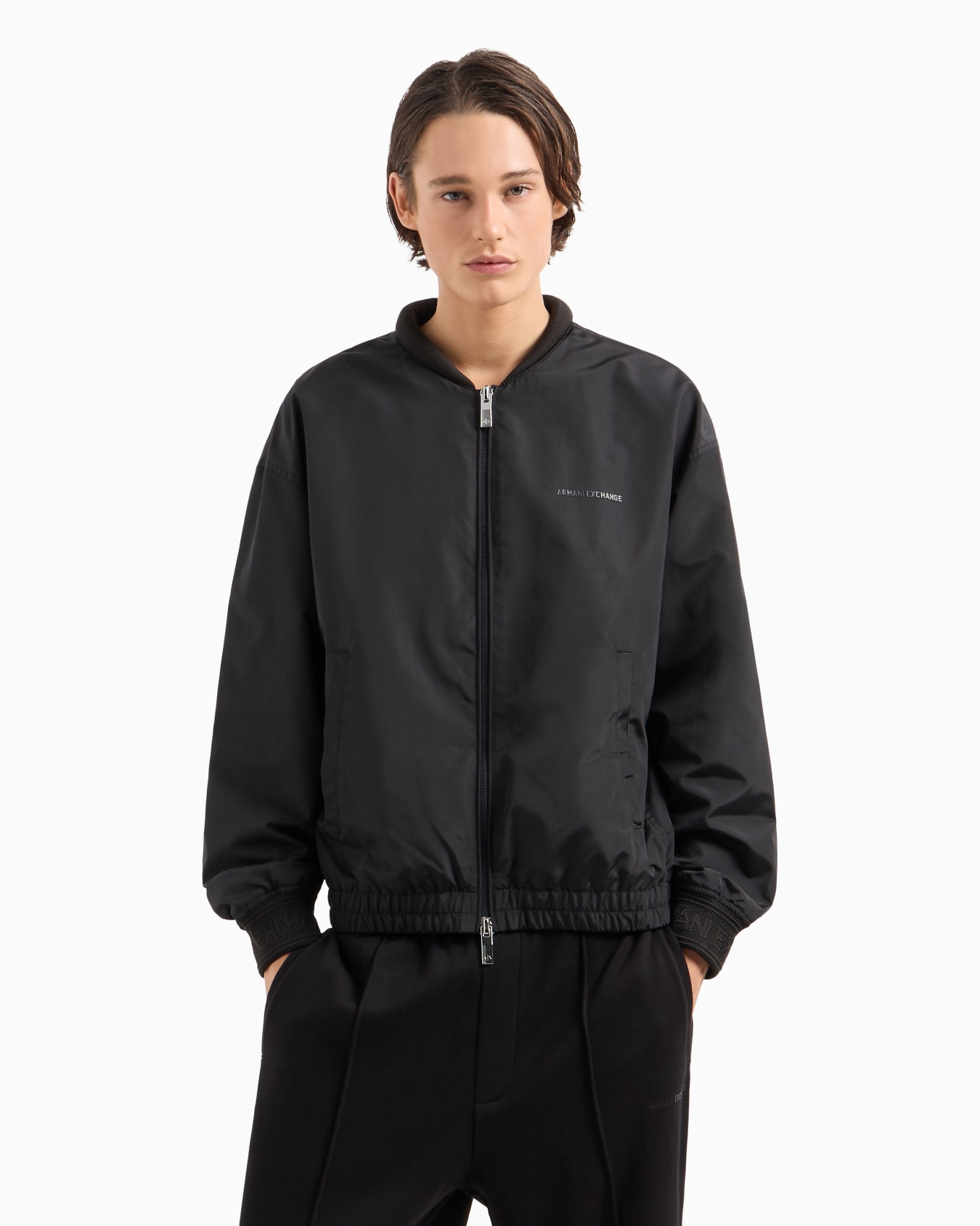 Bomber jacket in technical fabric with tone-on-tone logo Slide 1