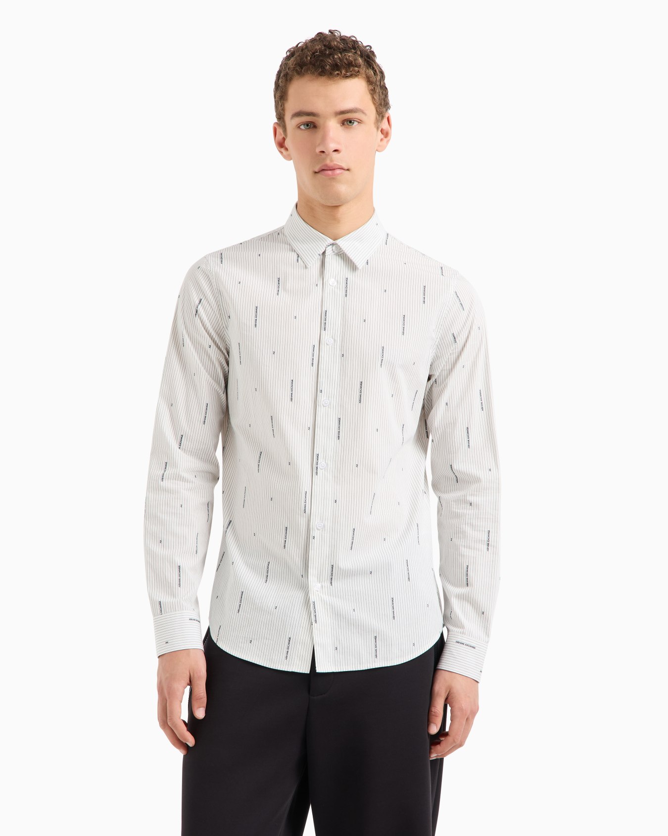Slim fit cotton shirt with jacquard logo workmanship Slide 1