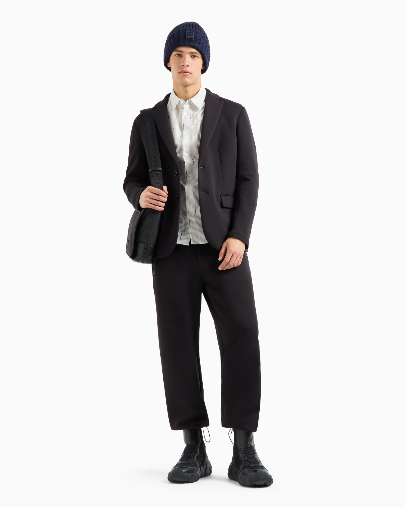 Slim fit cotton shirt with jacquard logo workmanship Slide 3