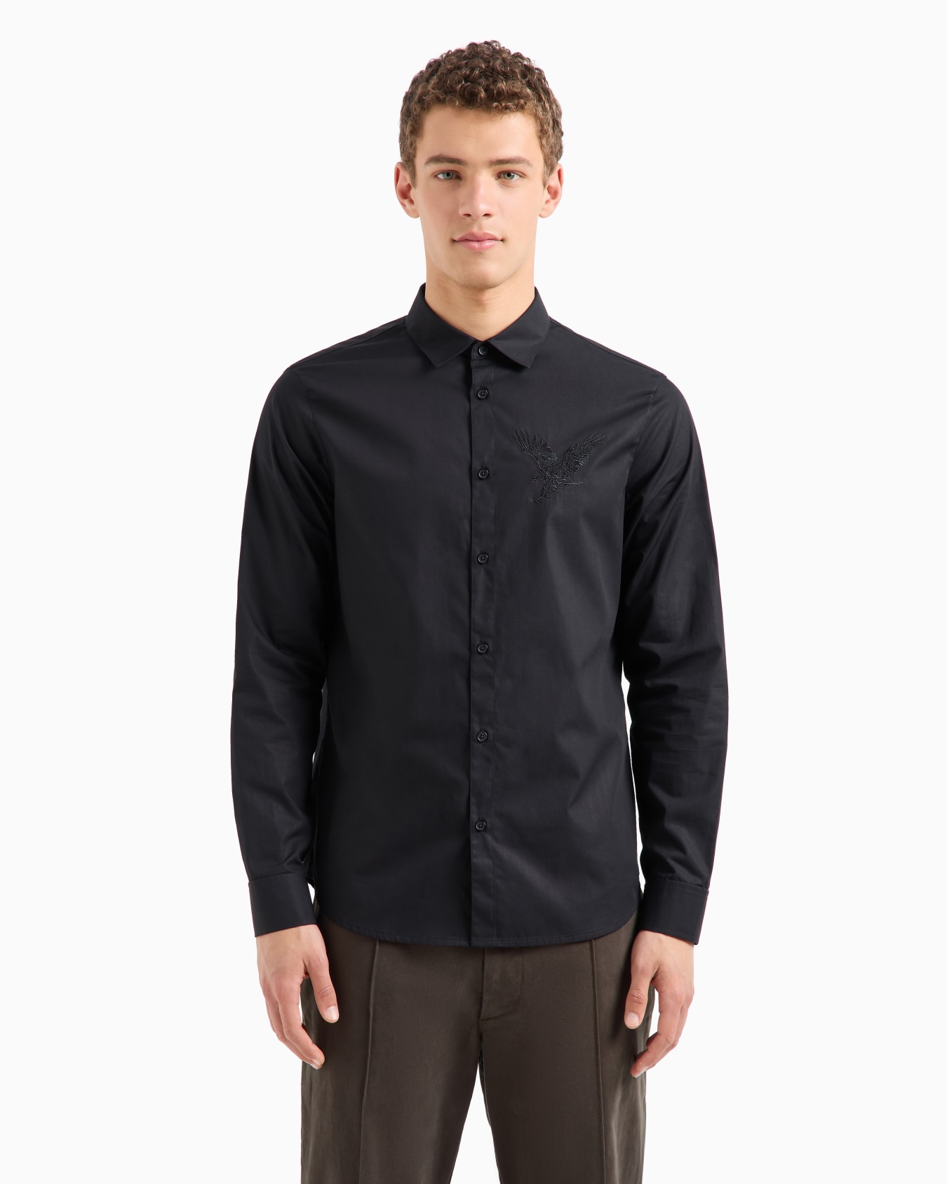 Regular fit shirt with embroidered eagle in ASV cotton Slide 1
